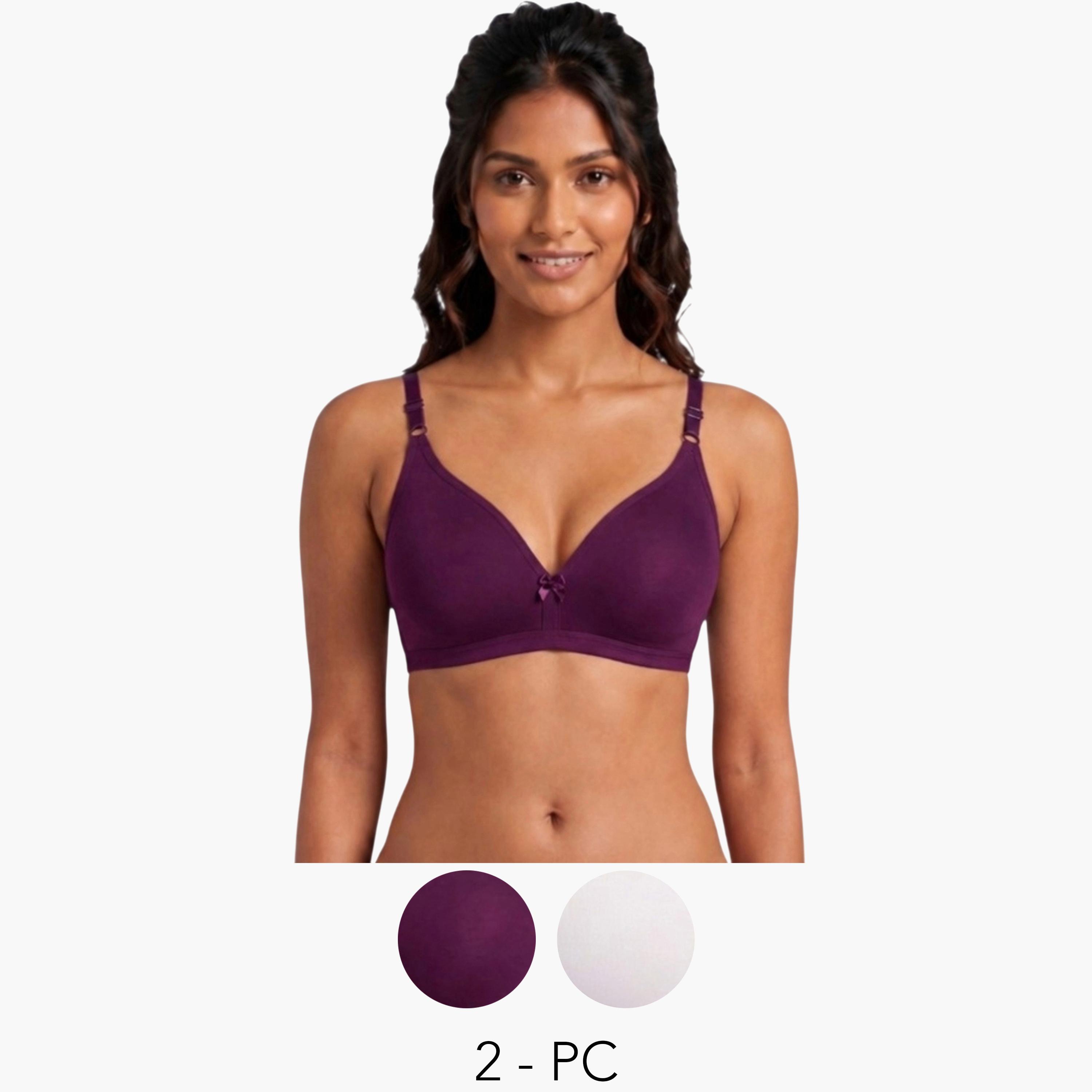 Eden X Styli Pack of 2 - Non-Padded Non Wired Cotton Blend T-Shirt Bra-women-clothing-lingerie-bras-image-1