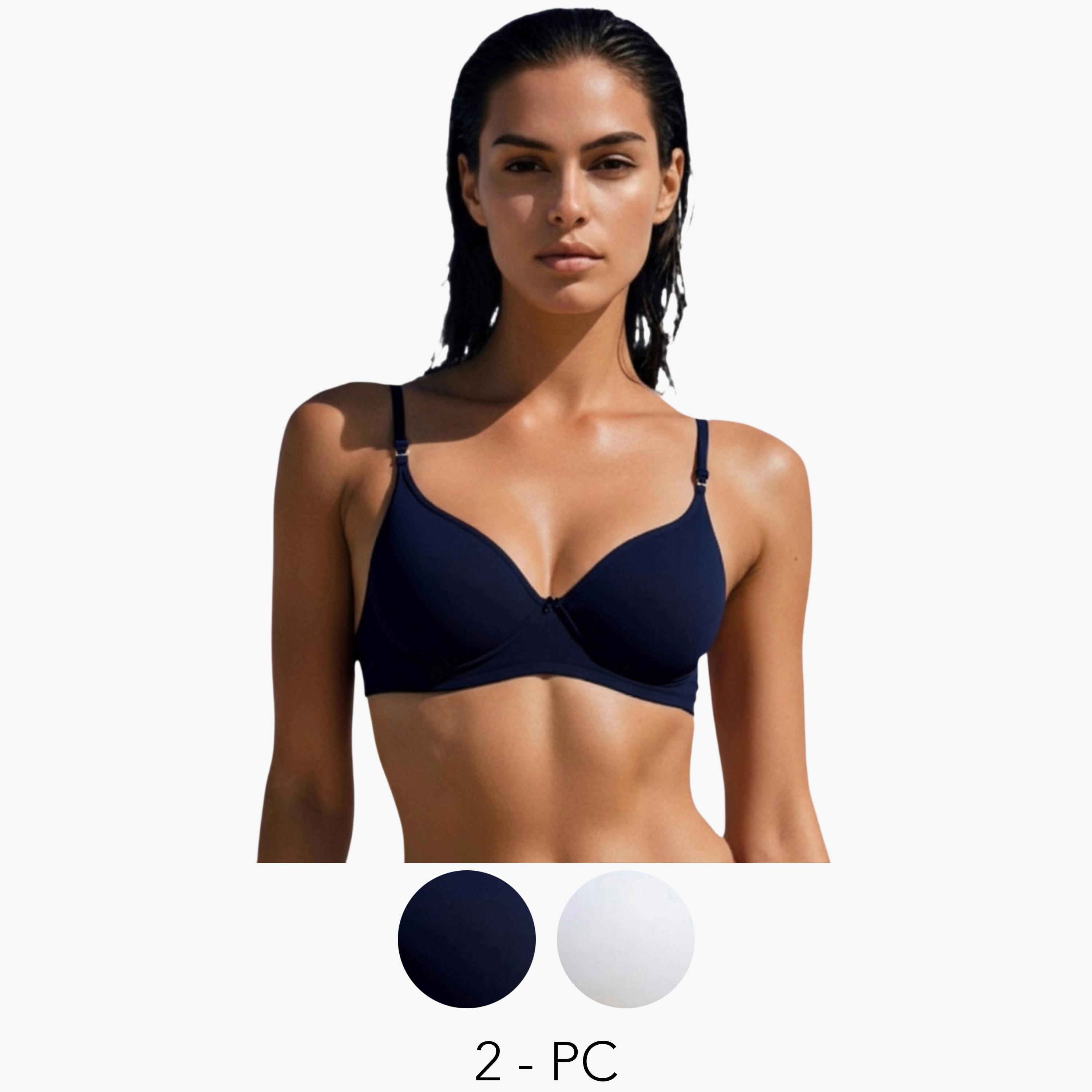 Eden X Styli Pack of 2 - Non-Padded Non Wired Cotton Blend T-Shirt Bra-women-clothing-lingerie-bras-image-1