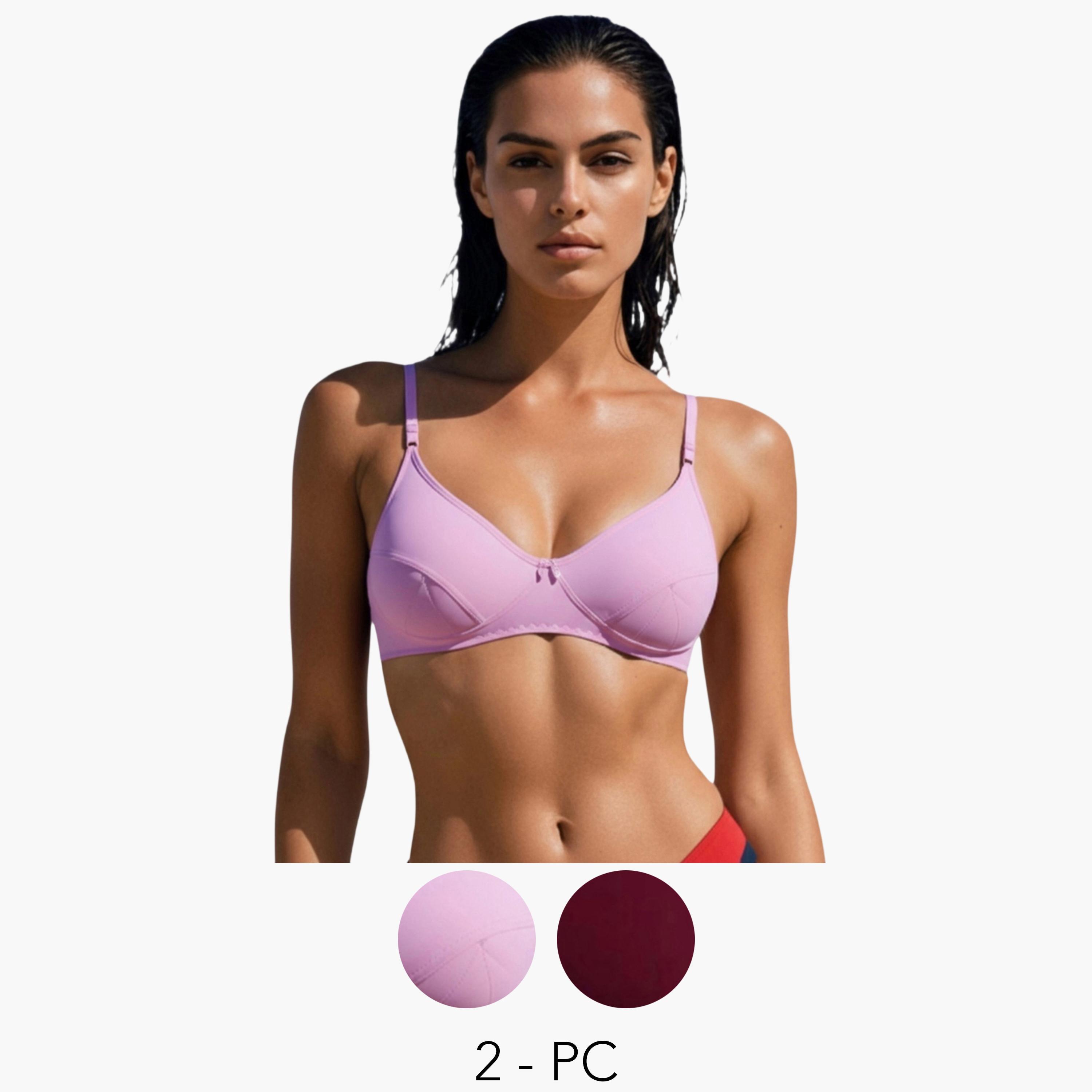 مجموعة من 2 صدرية تيشيرت بمزيج قطن غير مبطنة وبدون أسلاك-women-clothing-lingerie-bras-image-1