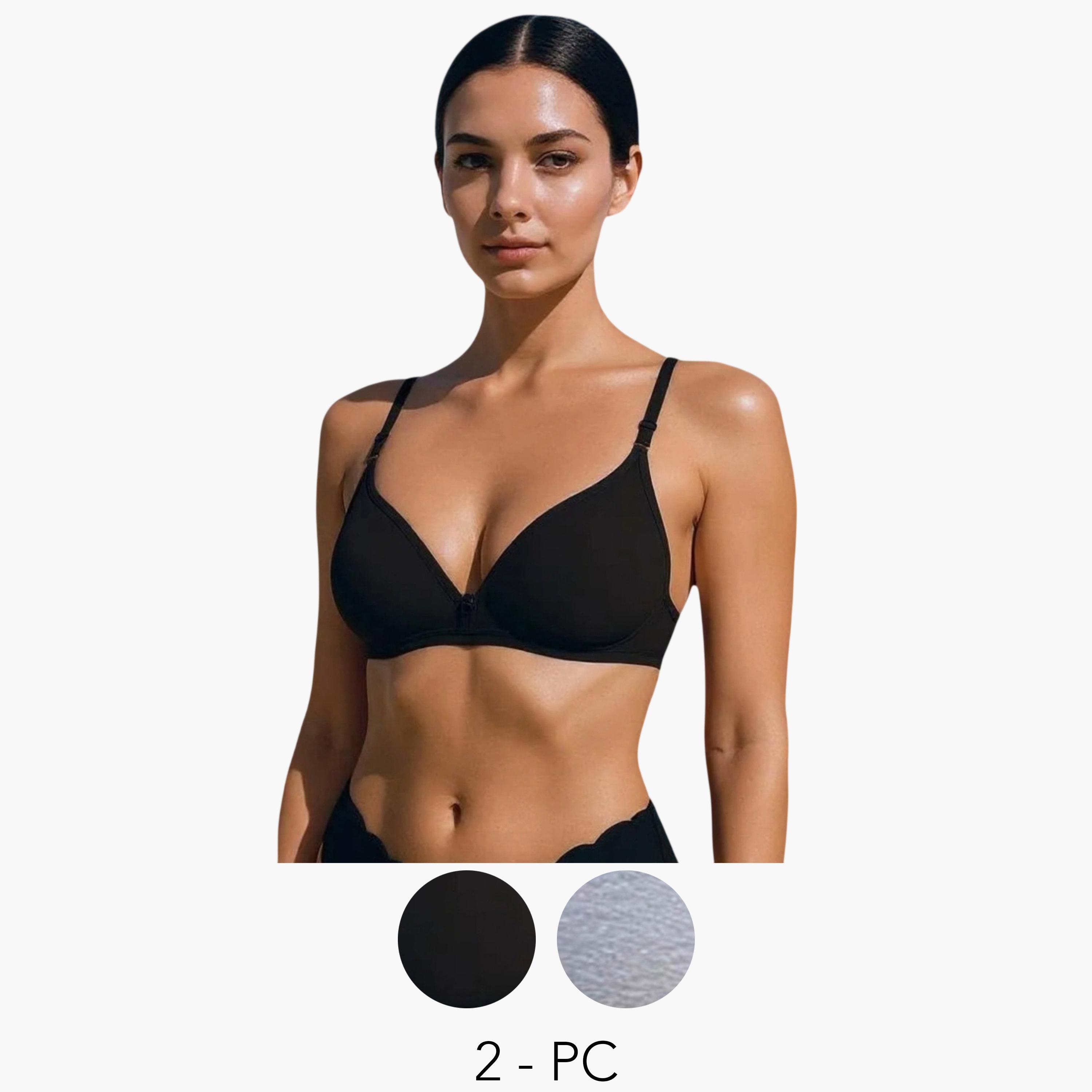 مجموعة من 2 صدرية تيشيرت بمزيج قطن غير مبطنة وبدون أسلاك-women-clothing-lingerie-bras-image-1