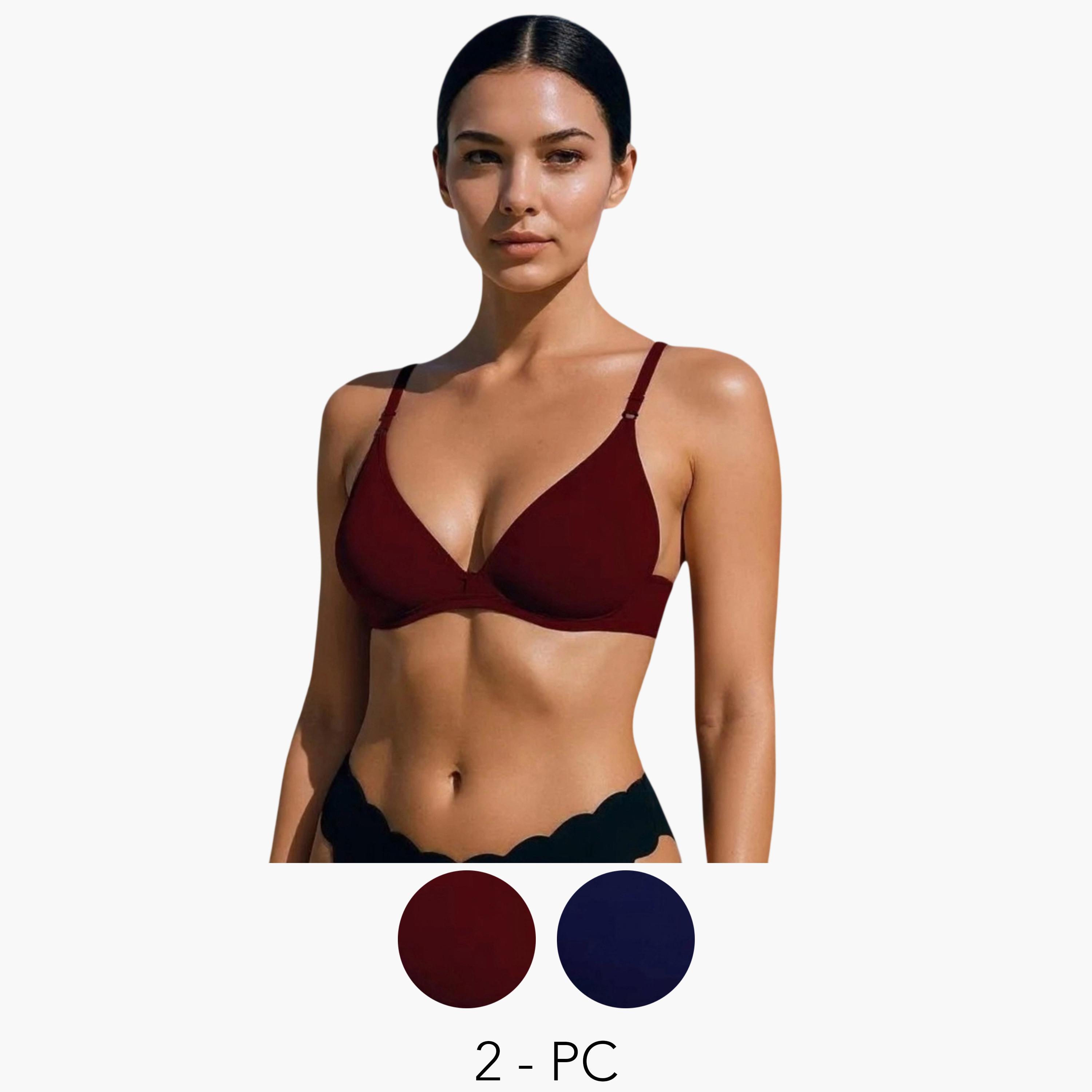 Eden X Styli Pack of 2 - Non-Padded Non Wired Cotton Blend T-Shirt Bra-women-clothing-lingerie-bras-image-1