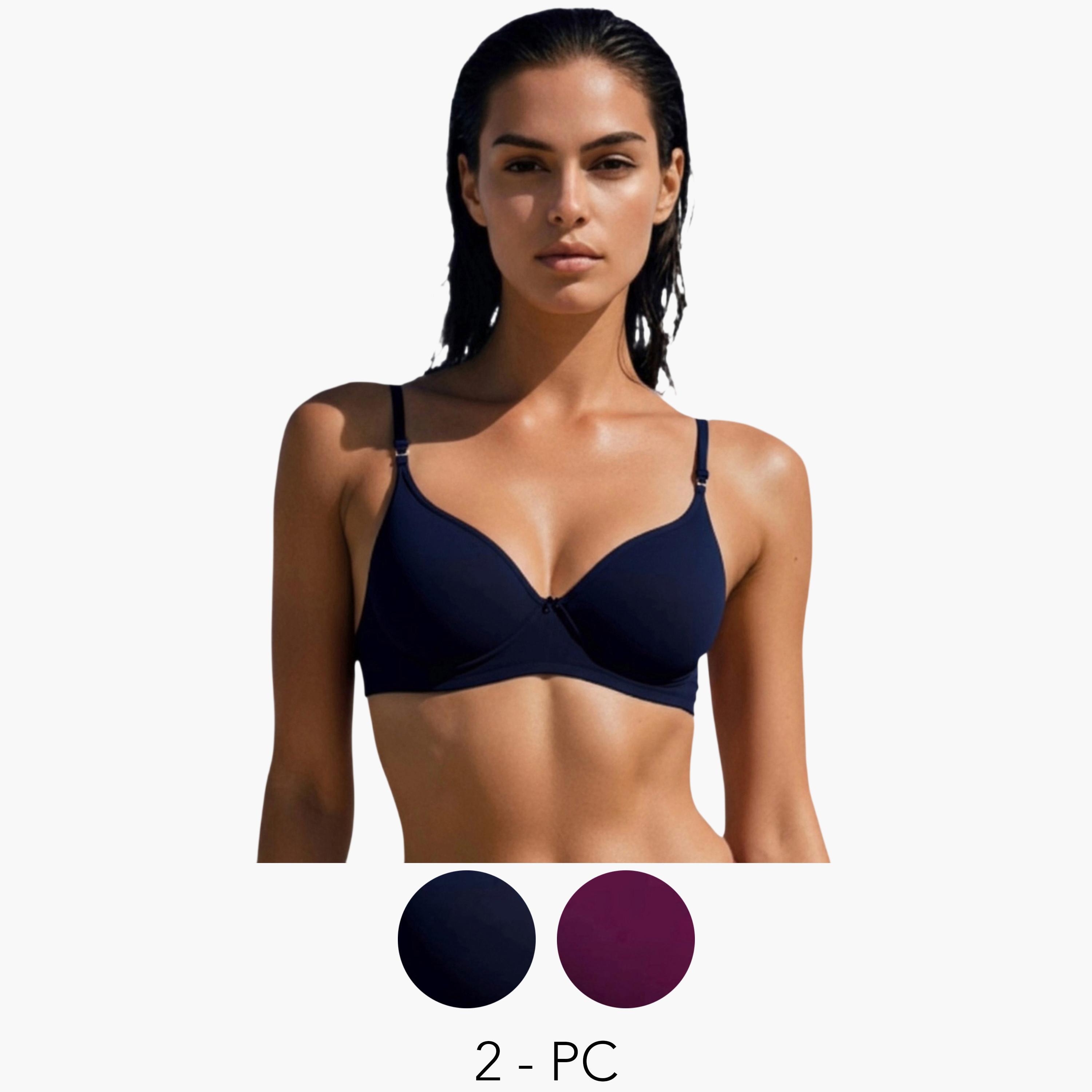 Eden X Styli Pack of 2 - Non-Padded Non Wired Cotton Blend T-Shirt Bra-women-clothing-lingerie-bras-image-1