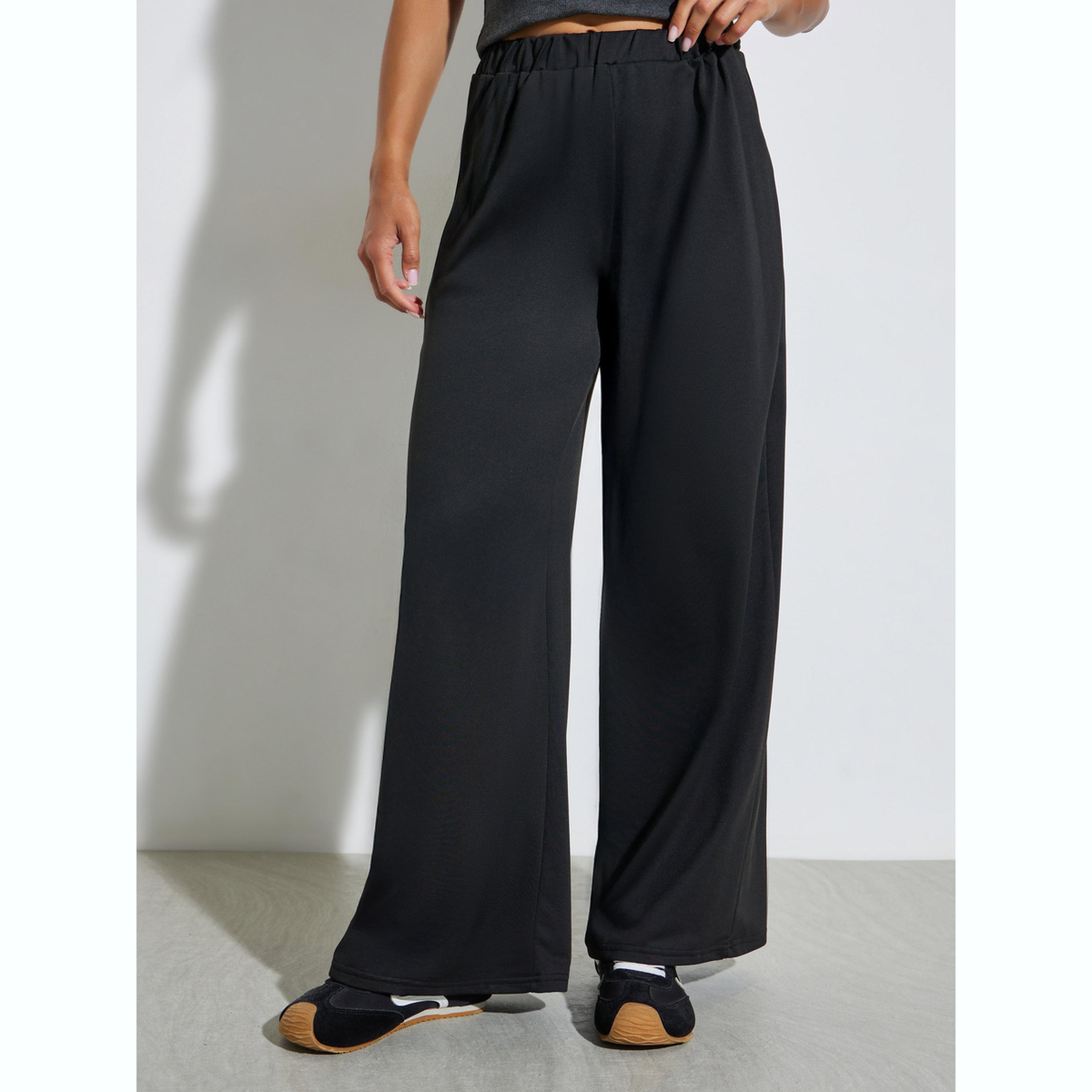 جوغر محبوك أسود بخصر مطاطي-women-clothing-bottoms-joggers-image-1