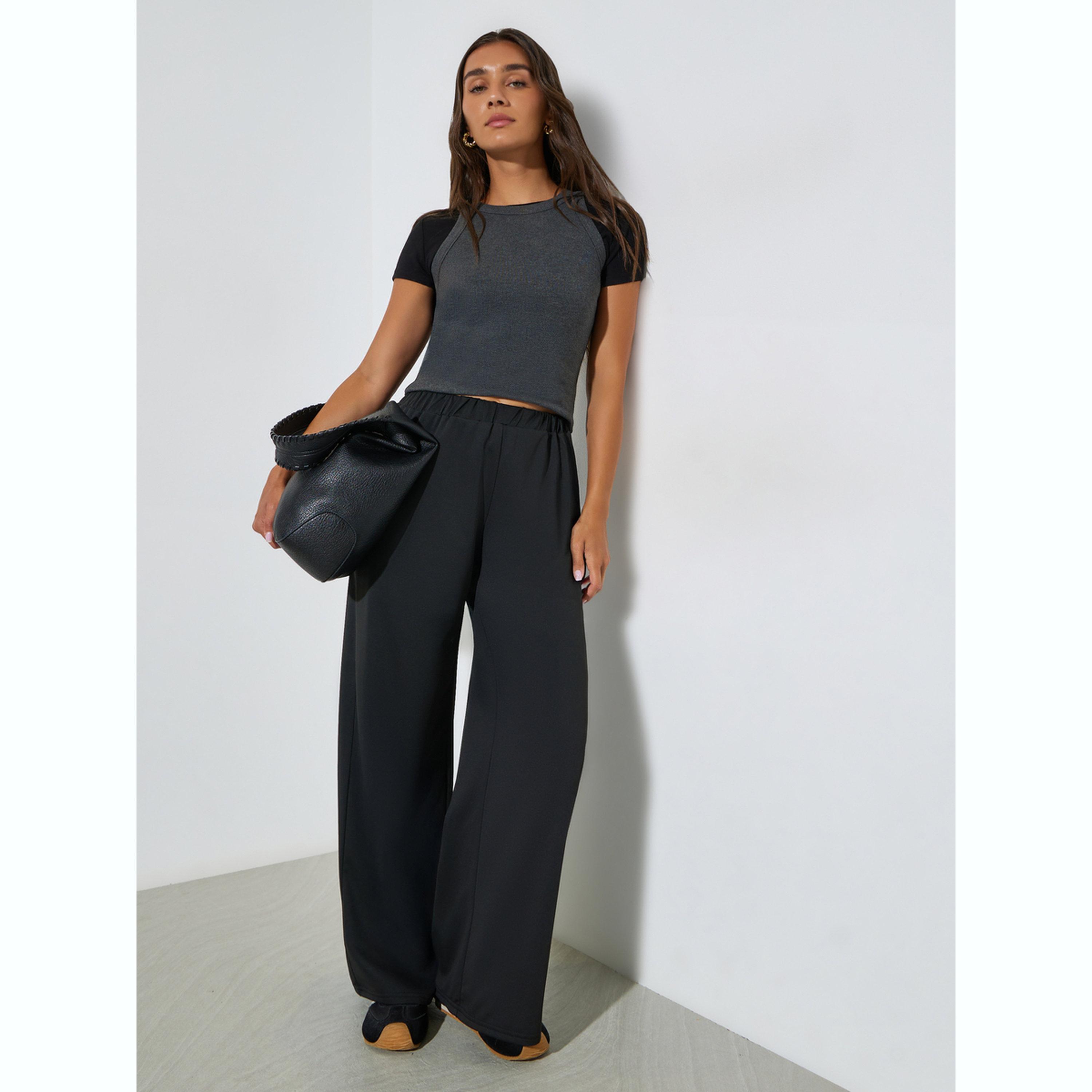 جوغر محبوك أسود بخصر مطاطي-women-clothing-bottoms-joggers-image-2