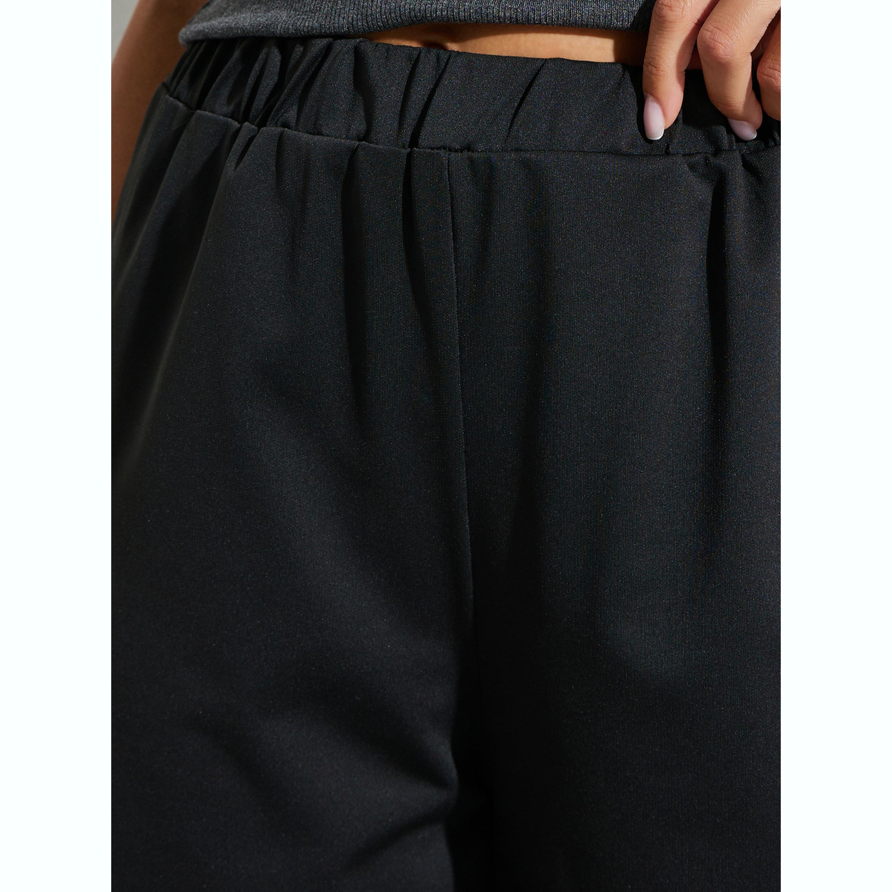 Styli Black Elasticated Waist Knitted Joggers-women-clothing-bottoms-joggers-image-3