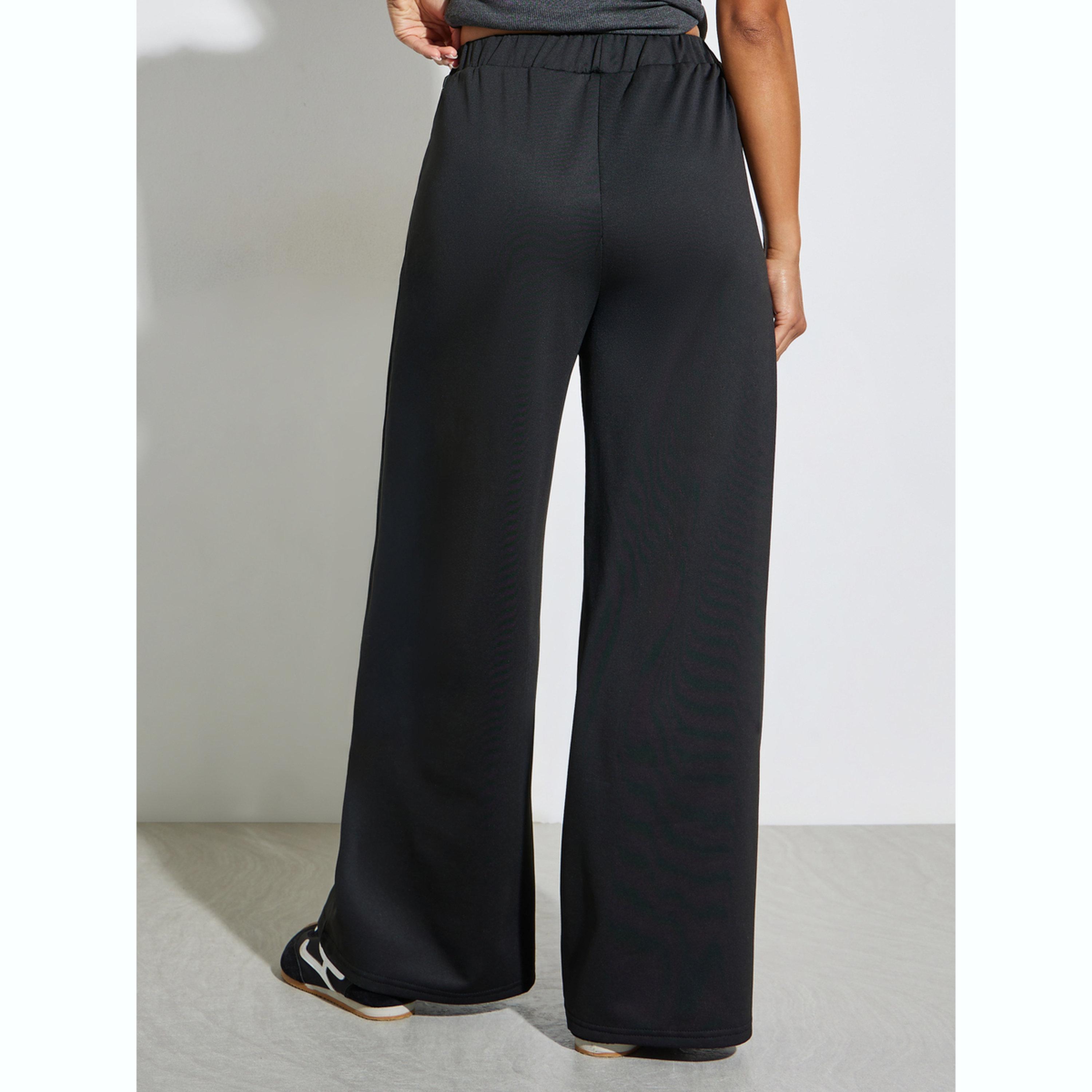 Styli Black Elasticated Waist Knitted Joggers-women-clothing-bottoms-joggers-image-4