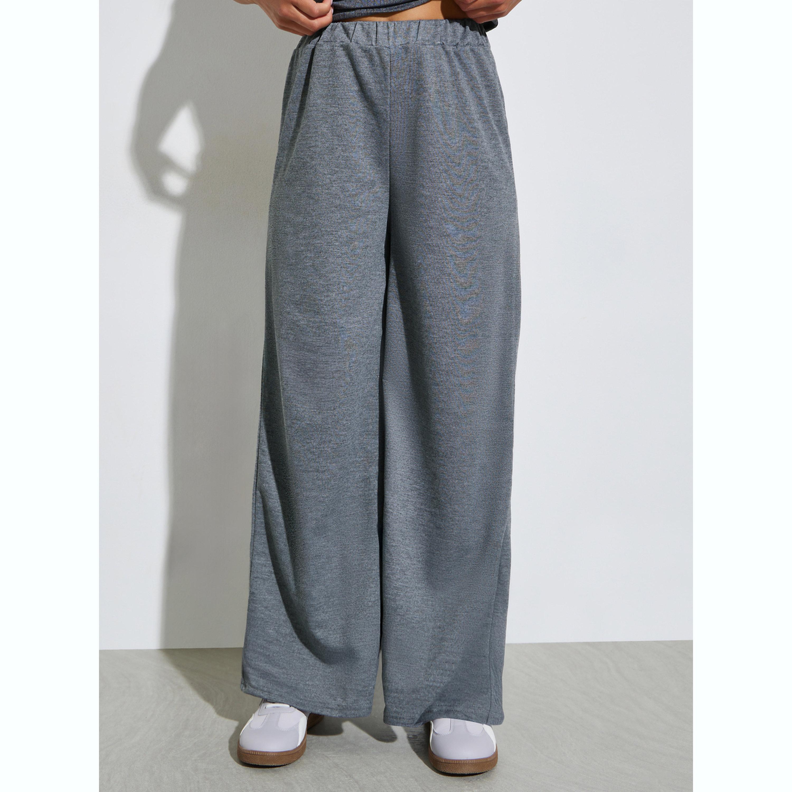 Styli Charcoal Elasticated Waist Knitted Joggers-women-clothing-bottoms-joggers-image-1
