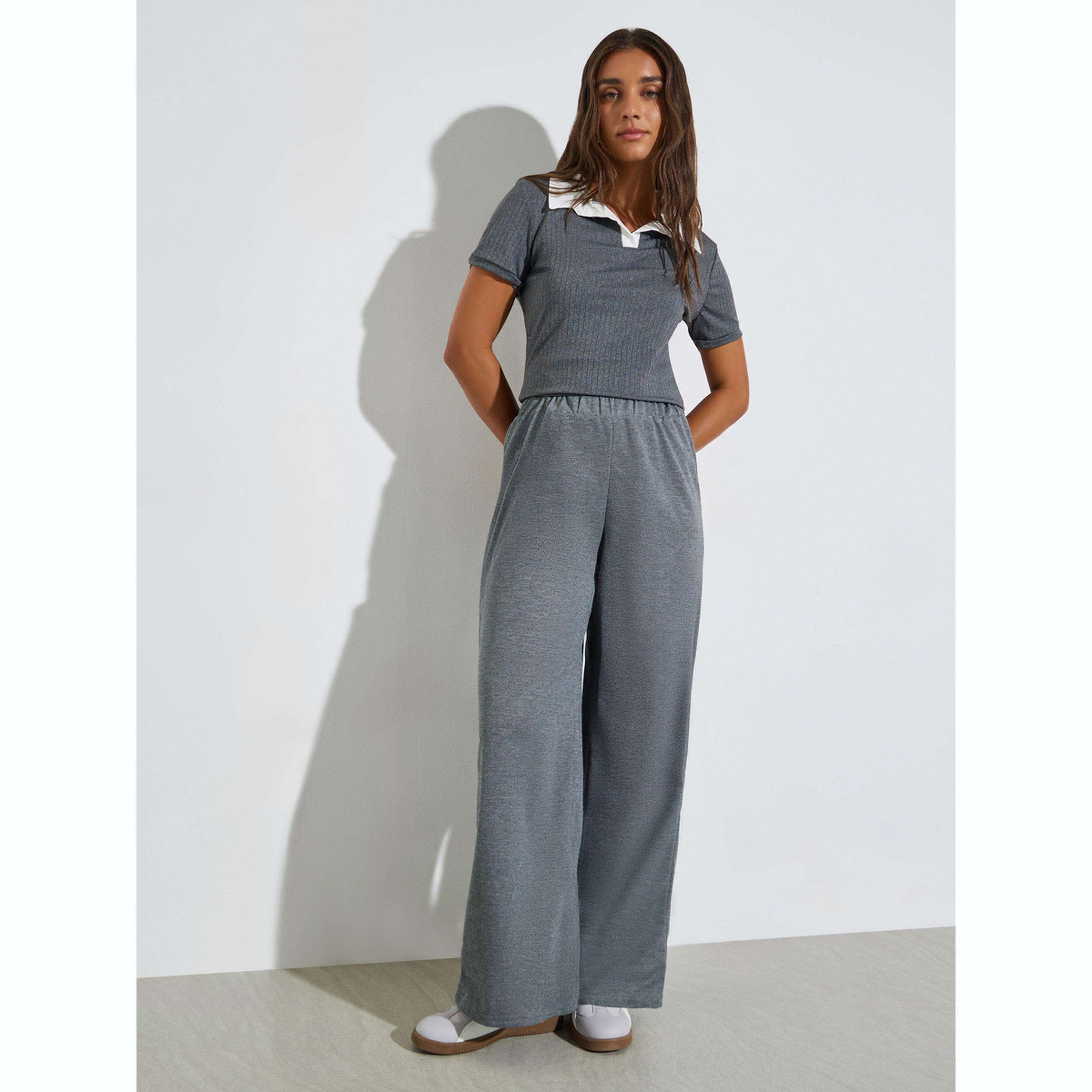 Styli Charcoal Elasticated Waist Knitted Joggers-women-clothing-bottoms-joggers-image-2
