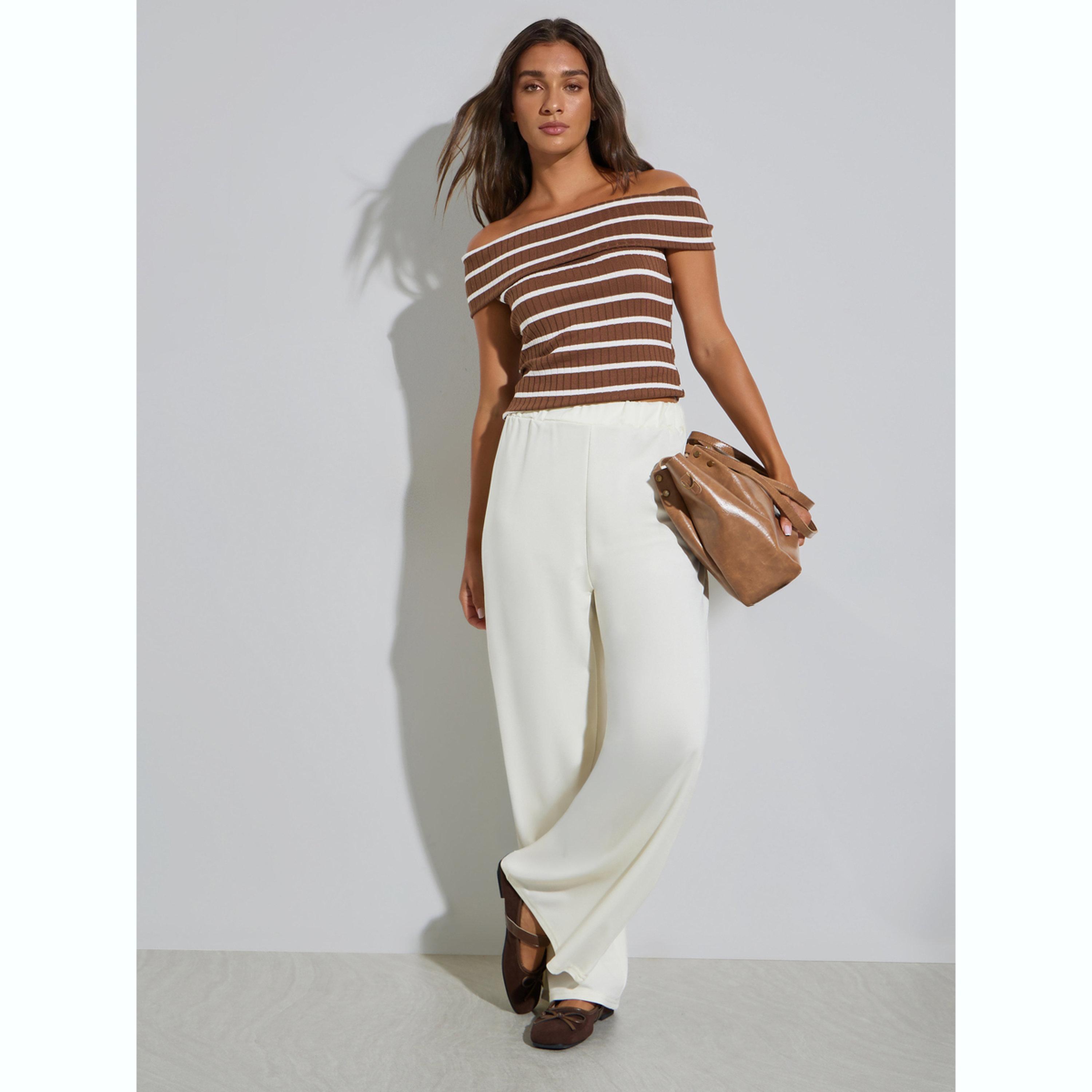 جوغر محبوك كريمي بخصر مطاطي-women-clothing-bottoms-joggers-image-2