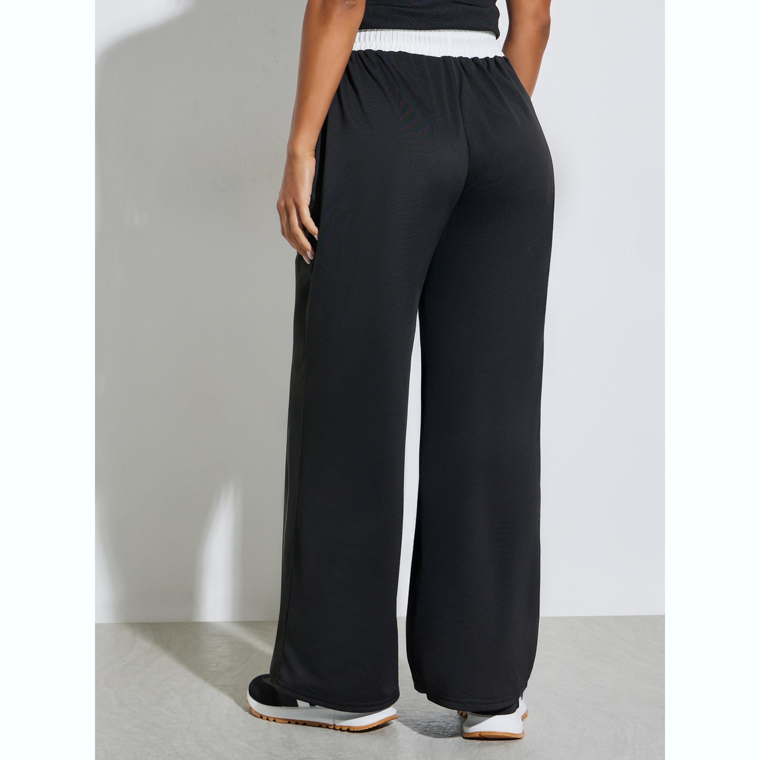 Styli Black Wide Leg Joggers with Drawstring-women-clothing-bottoms-joggers-image-4