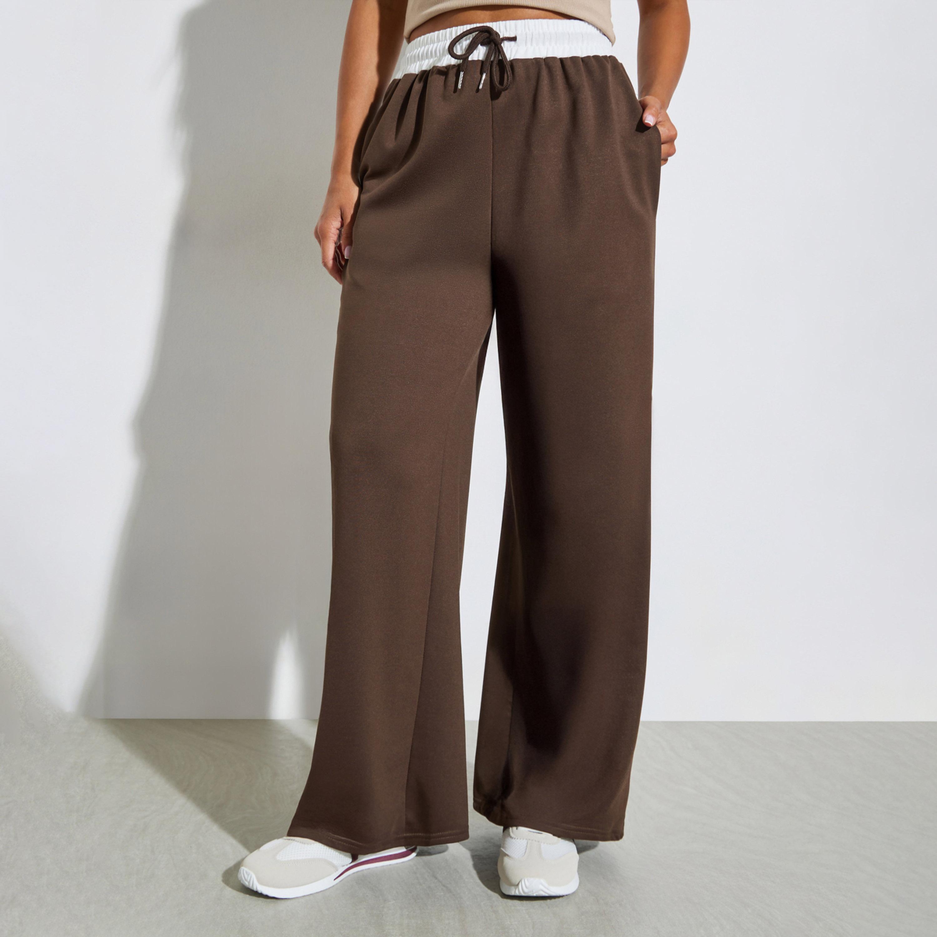 Styli Brown Wide Leg Joggers with Drawstring-women-clothing-bottoms-joggers-image-1