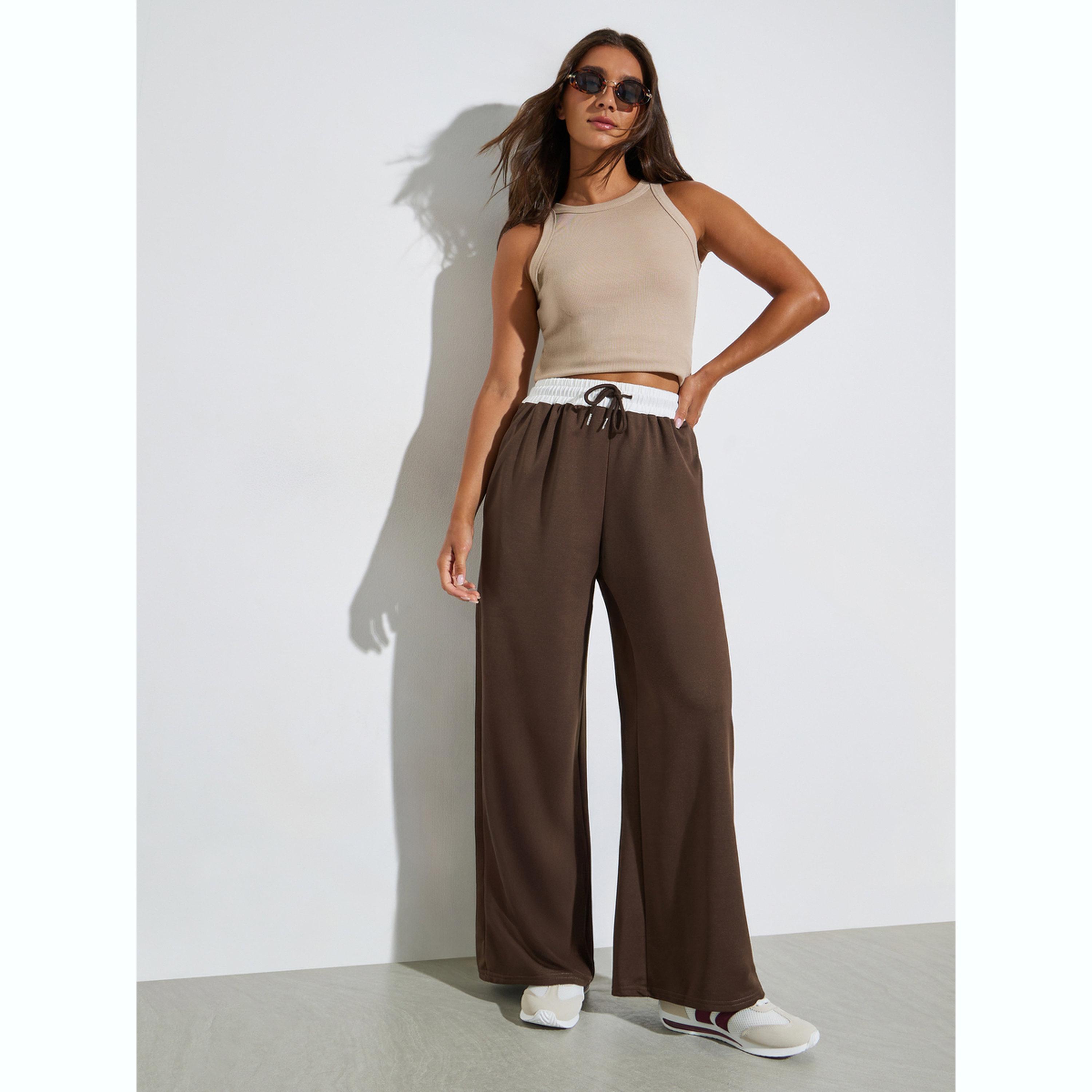 Styli Brown Wide Leg Joggers with Drawstring-women-clothing-bottoms-joggers-image-2