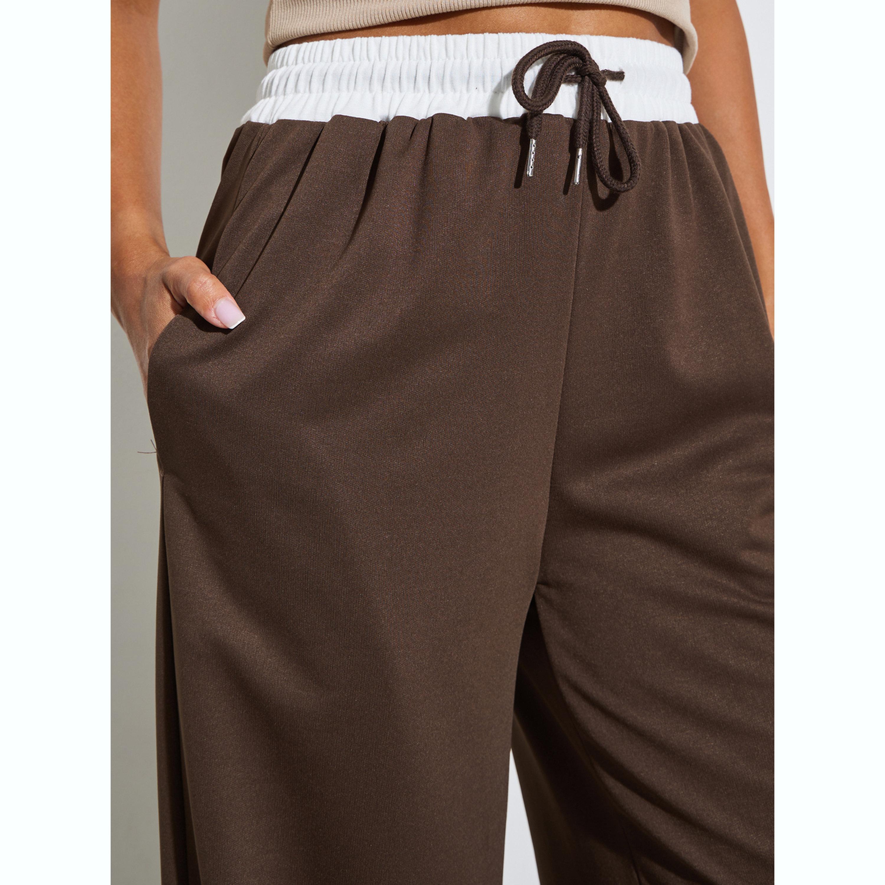 Styli Brown Wide Leg Joggers with Drawstring-women-clothing-bottoms-joggers-image-3