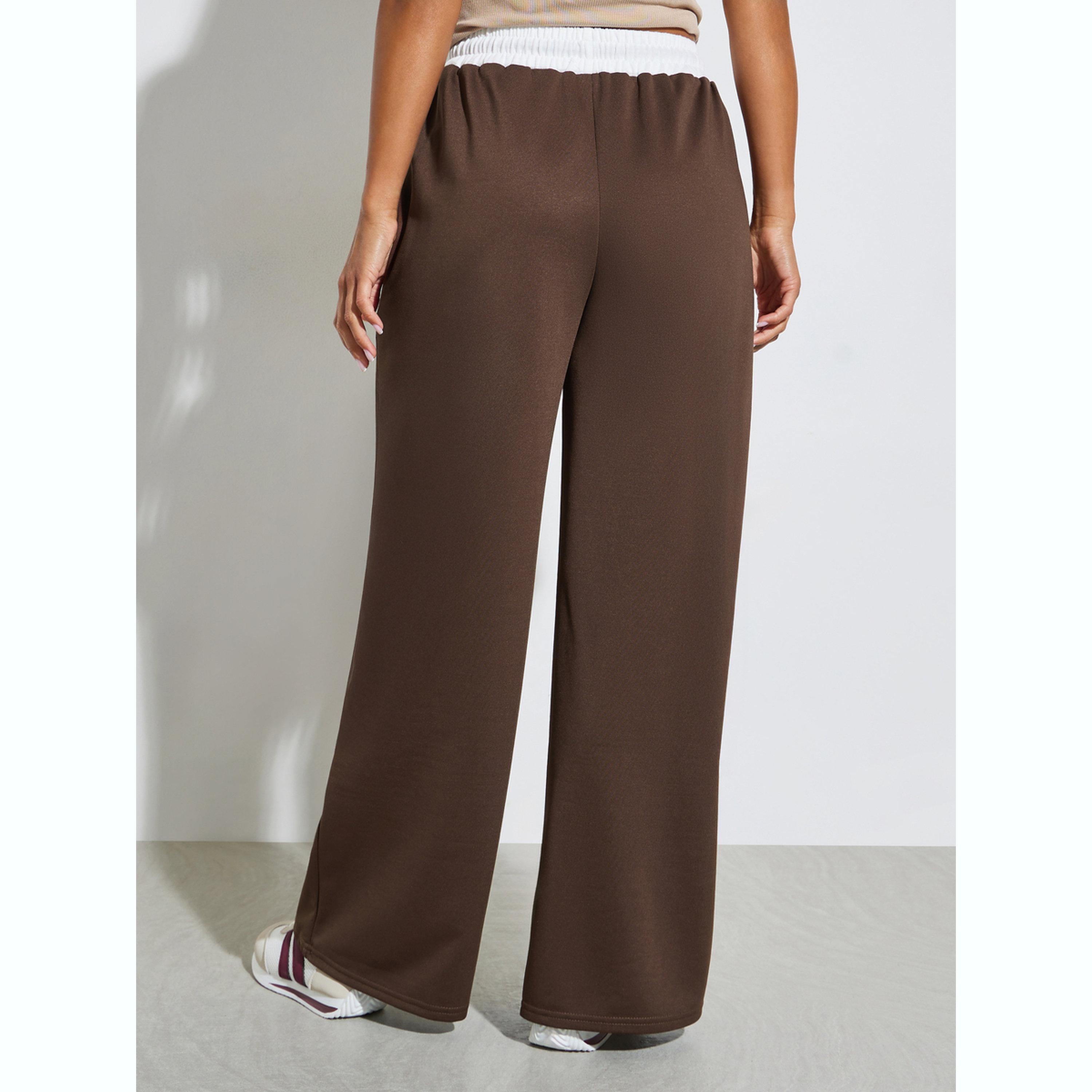 Styli Brown Wide Leg Joggers with Drawstring-women-clothing-bottoms-joggers-image-4