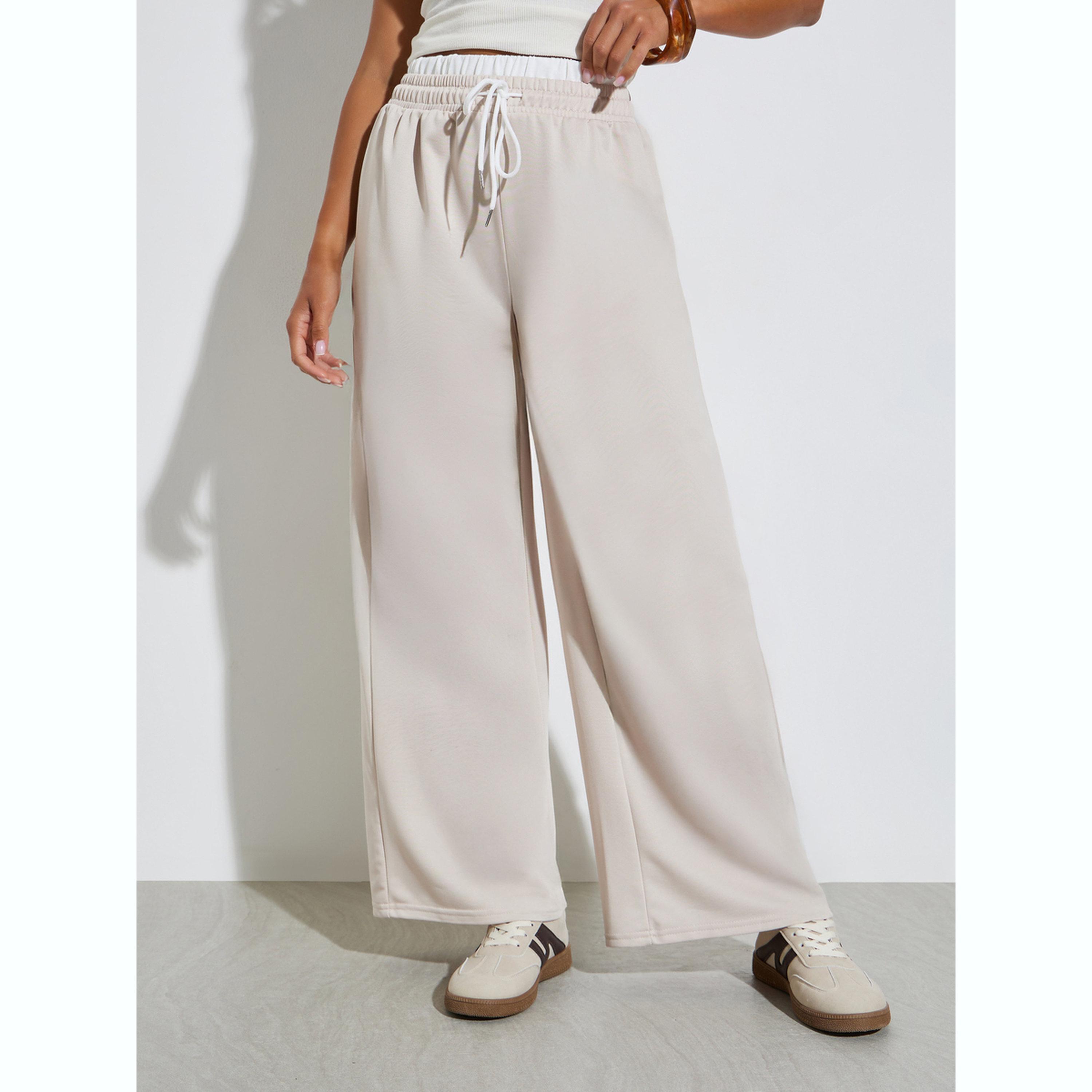 جوغر محبوك بيج بأرجل واسعة ورباط-women-clothing-bottoms-joggers-image-1