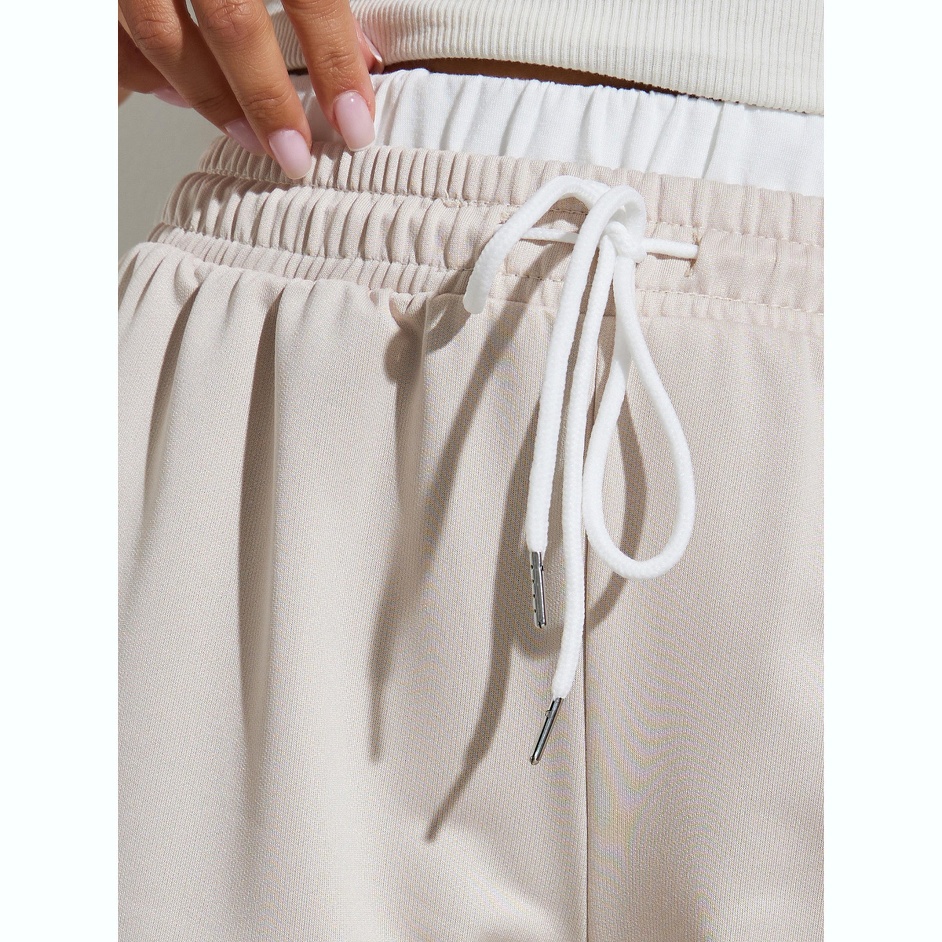 Styli Beige Wide Leg Knit Joggers with Drawcord-women-clothing-bottoms-joggers-image-4