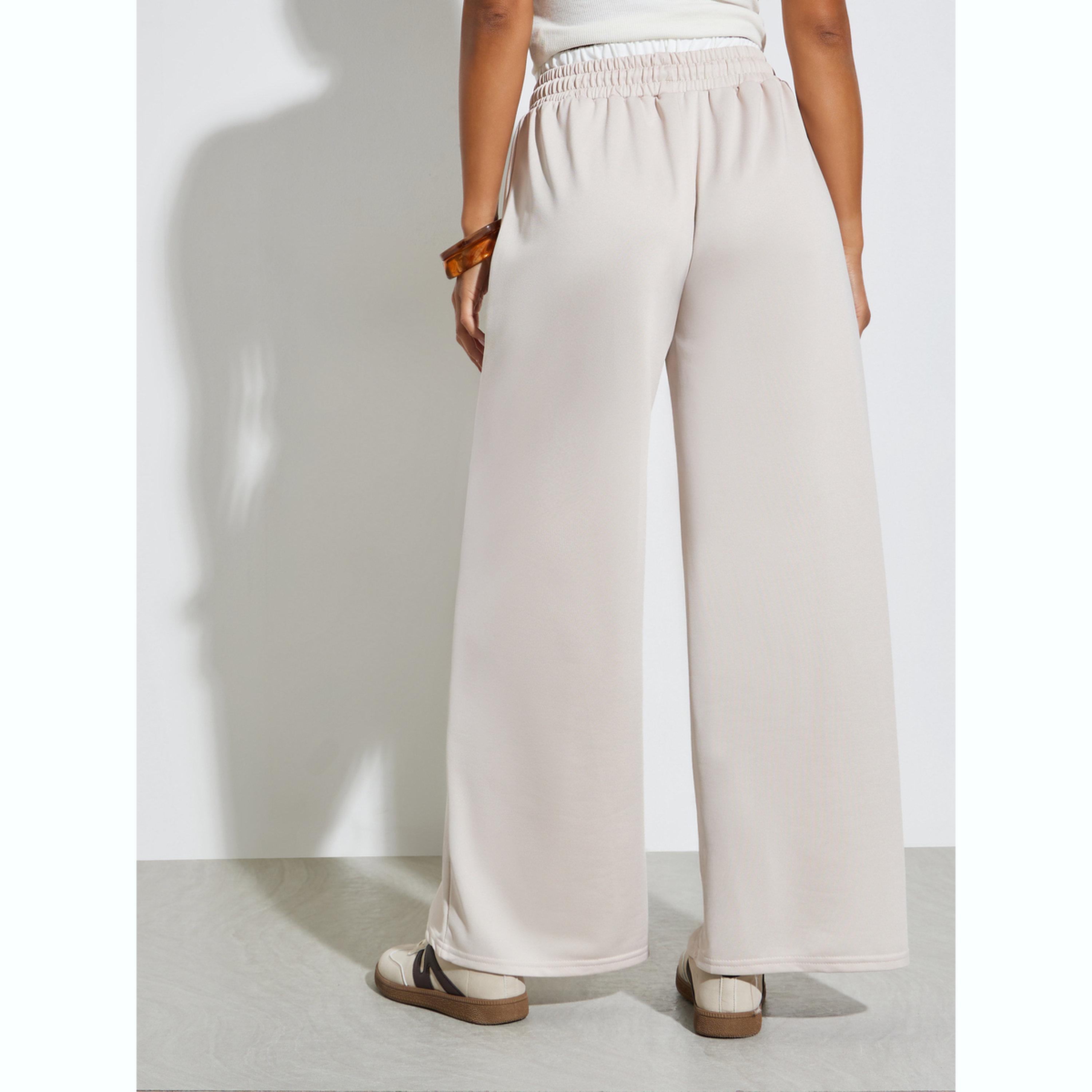 Styli Beige Wide Leg Knit Joggers with Drawcord-women-clothing-bottoms-joggers-image-5
