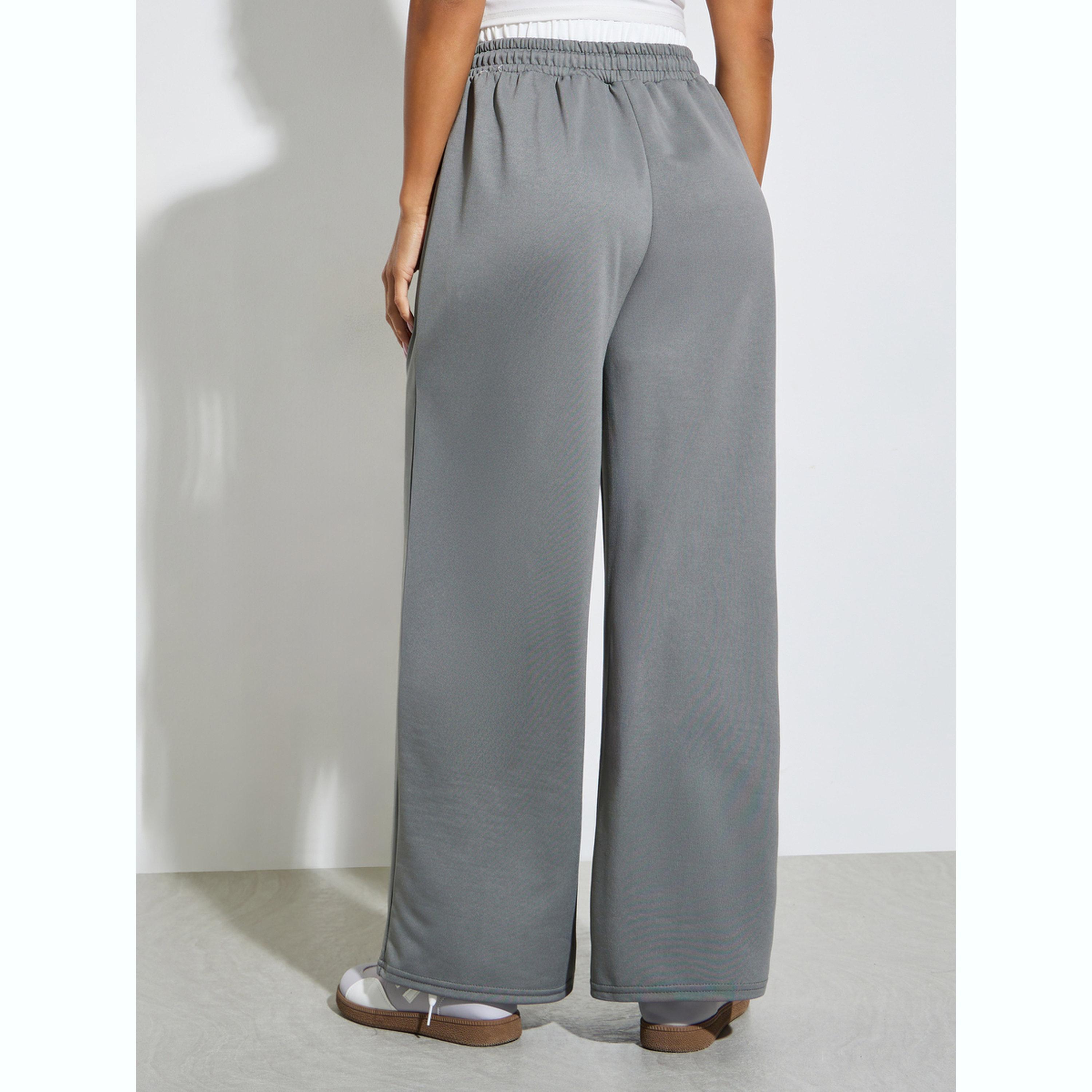 Styli Charcoal Wide Leg Knit Joggers with Drawcord-women-clothing-bottoms-joggers-image-4