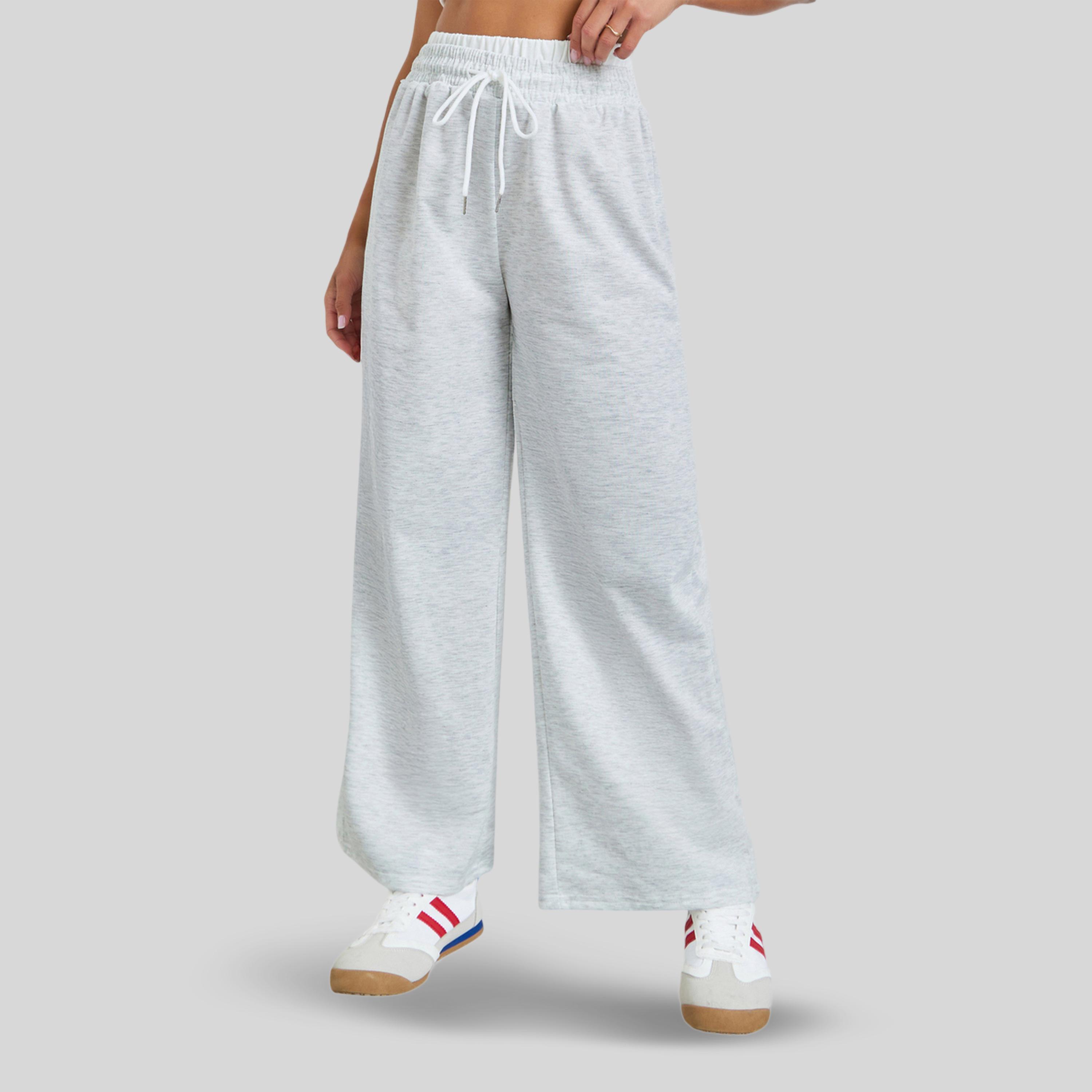 Styli Grey Wide Leg Knit Joggers with Drawcord-women-clothing-bottoms-joggers-image-1