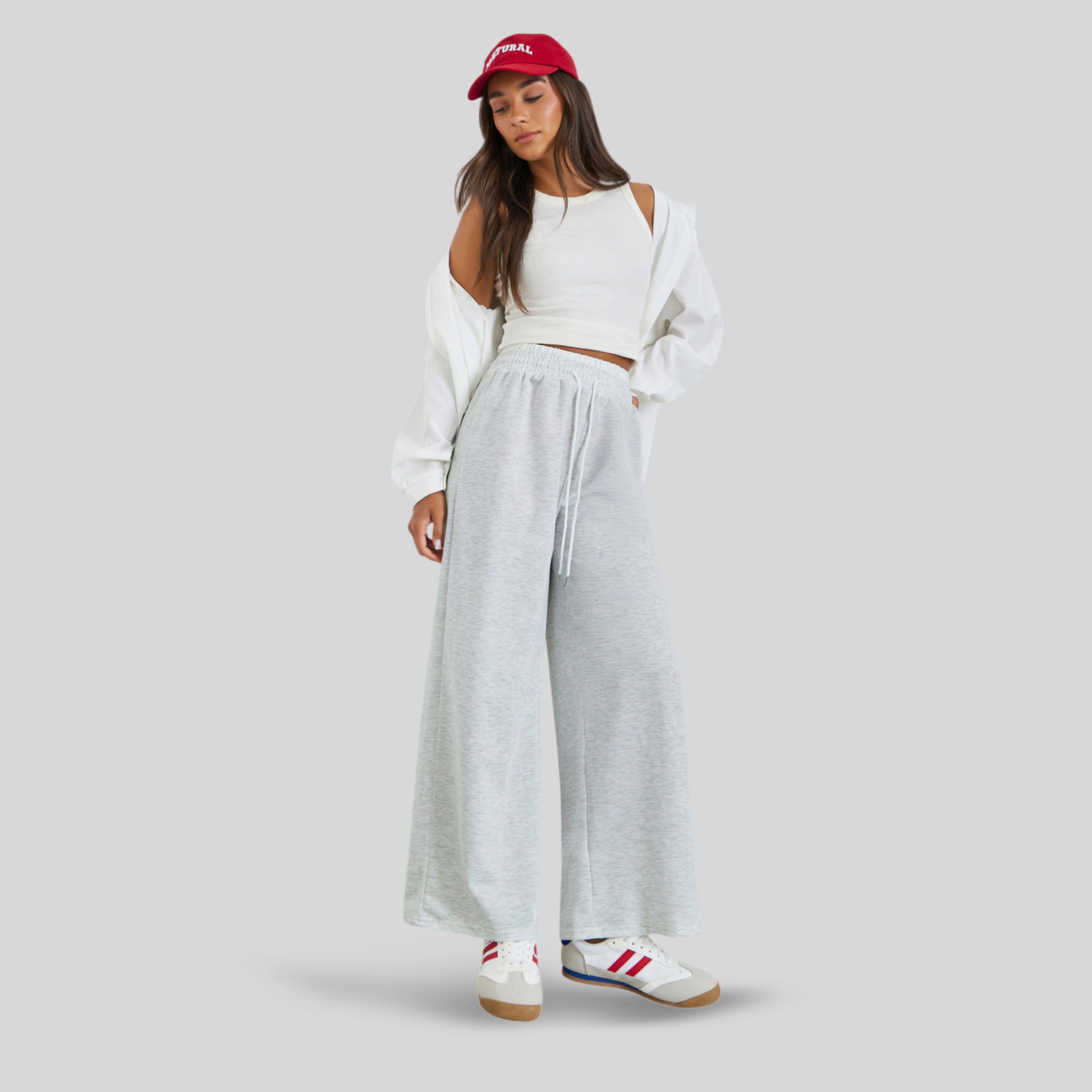 جوغر محبوك رمادي بأرجل واسعة ورباط-women-clothing-bottoms-joggers-image-2