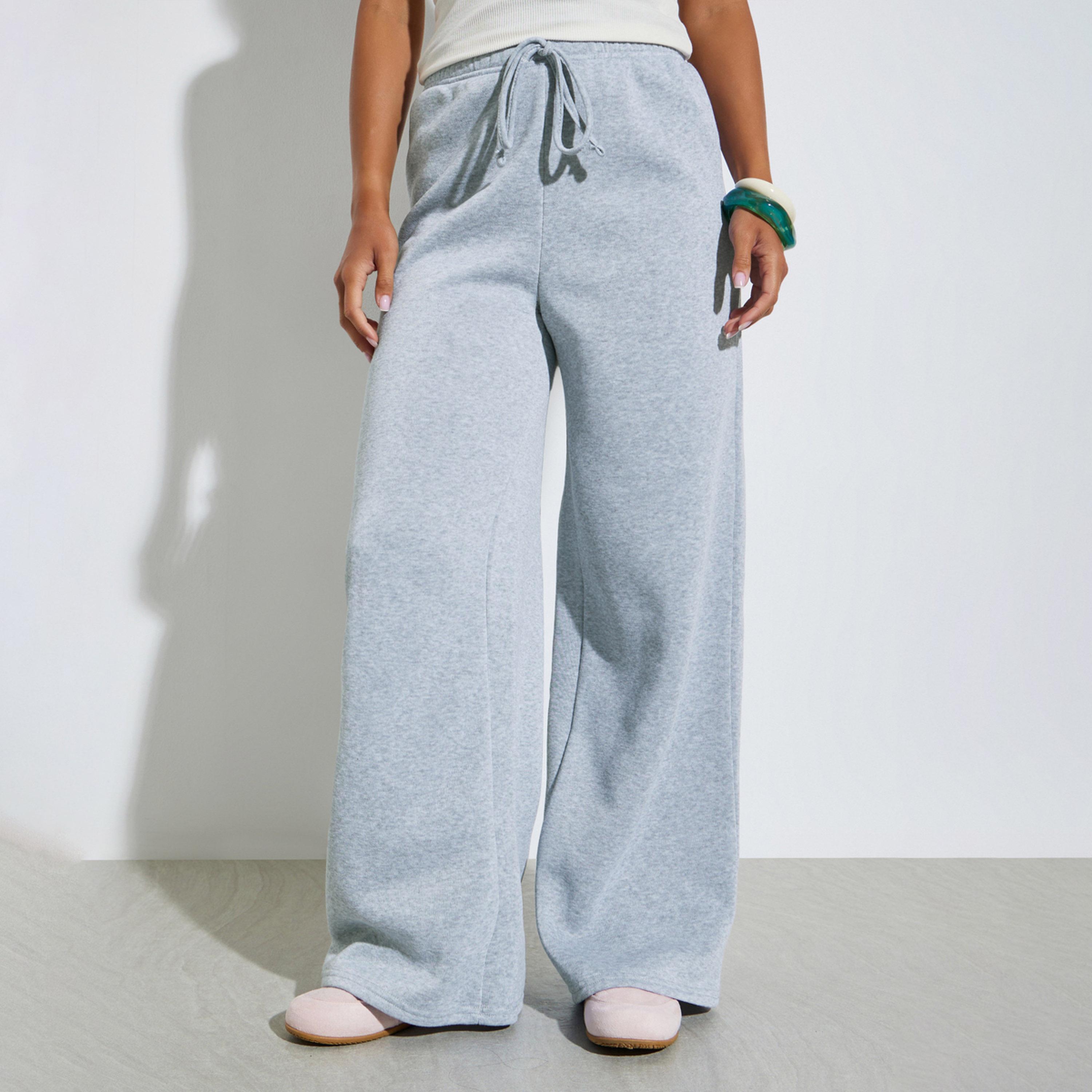 Styli Grey Wide Leg Joggers with Drawstring-women-clothing-bottoms-joggers-image-1
