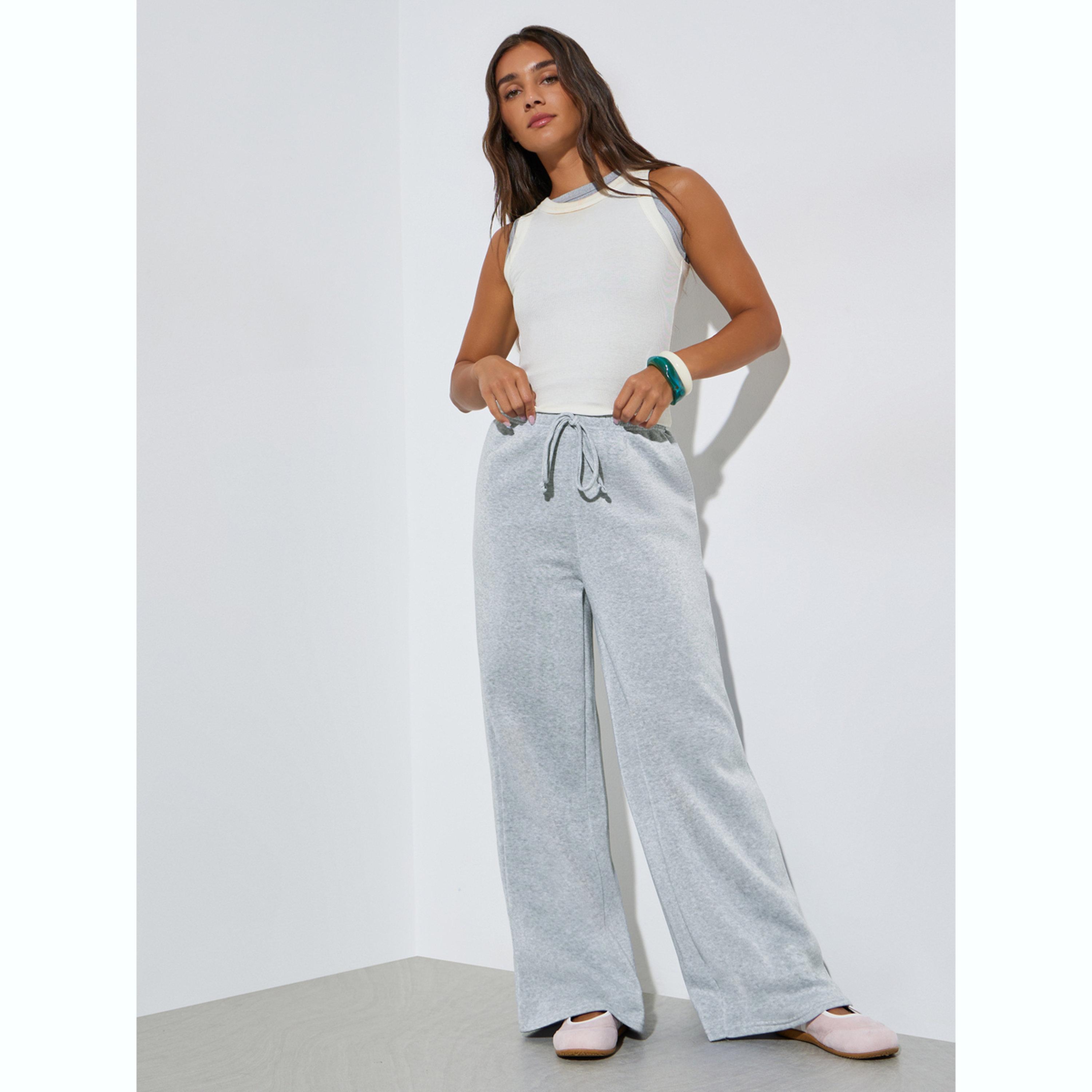 Styli Grey Wide Leg Joggers with Drawstring-women-clothing-bottoms-joggers-image-2