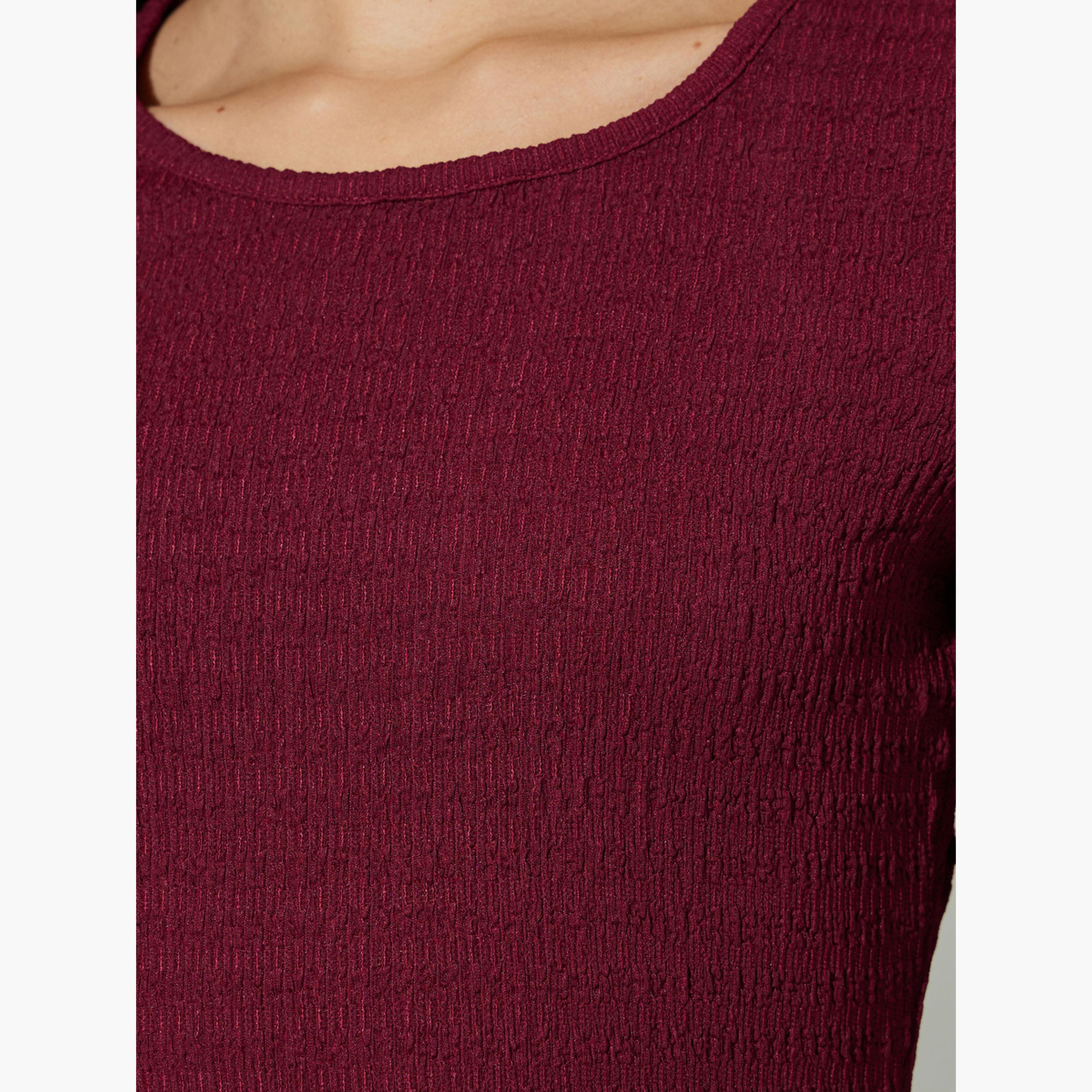 Styli Burgundy Textured Short Sleeve Knit Top-women-clothing-shirtsandblouses-blouses-image-4
