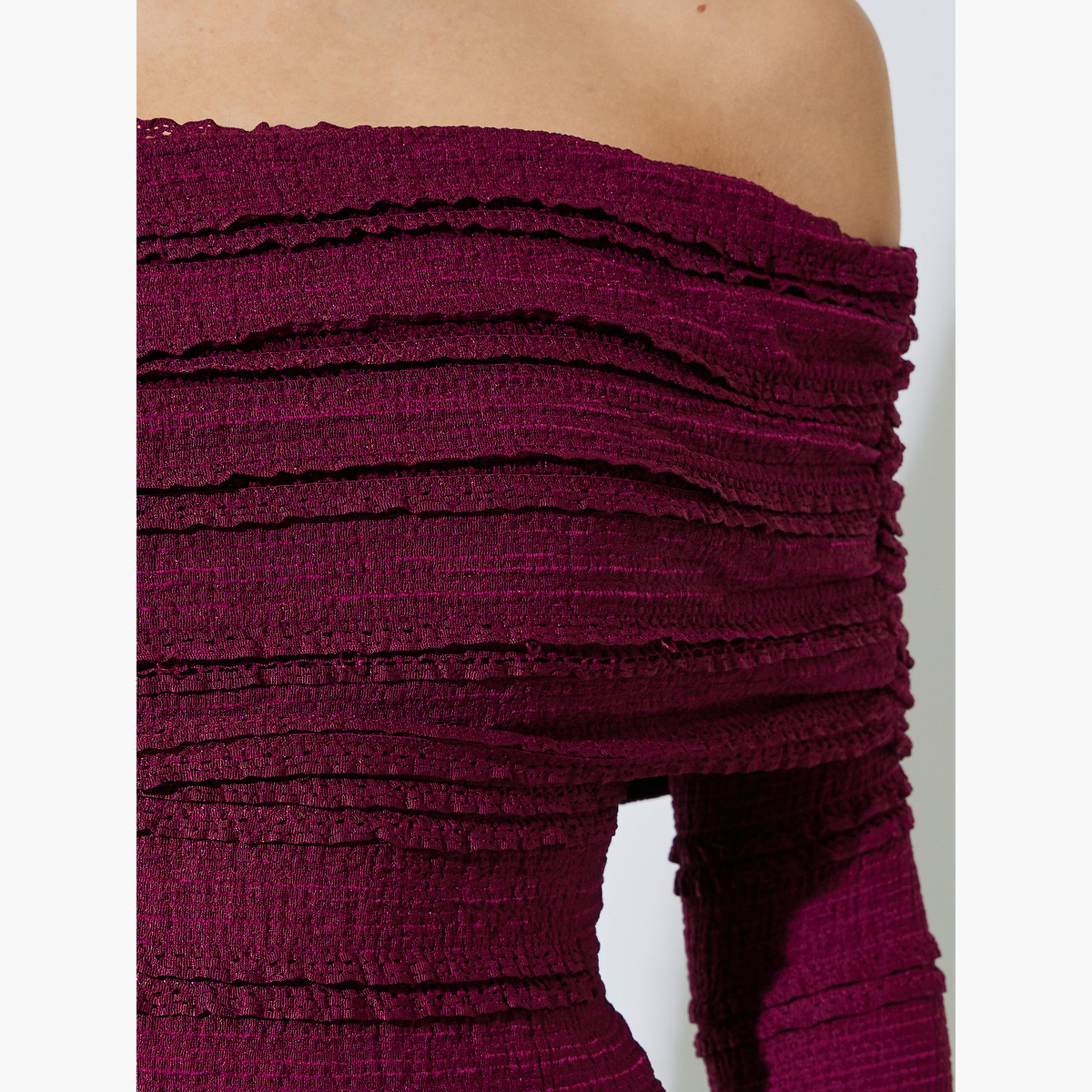 Styli Burgundy Textured Long Sleeve Off-Shoulder Knit Top-women-clothing-shirtsandblouses-blouses-image-4