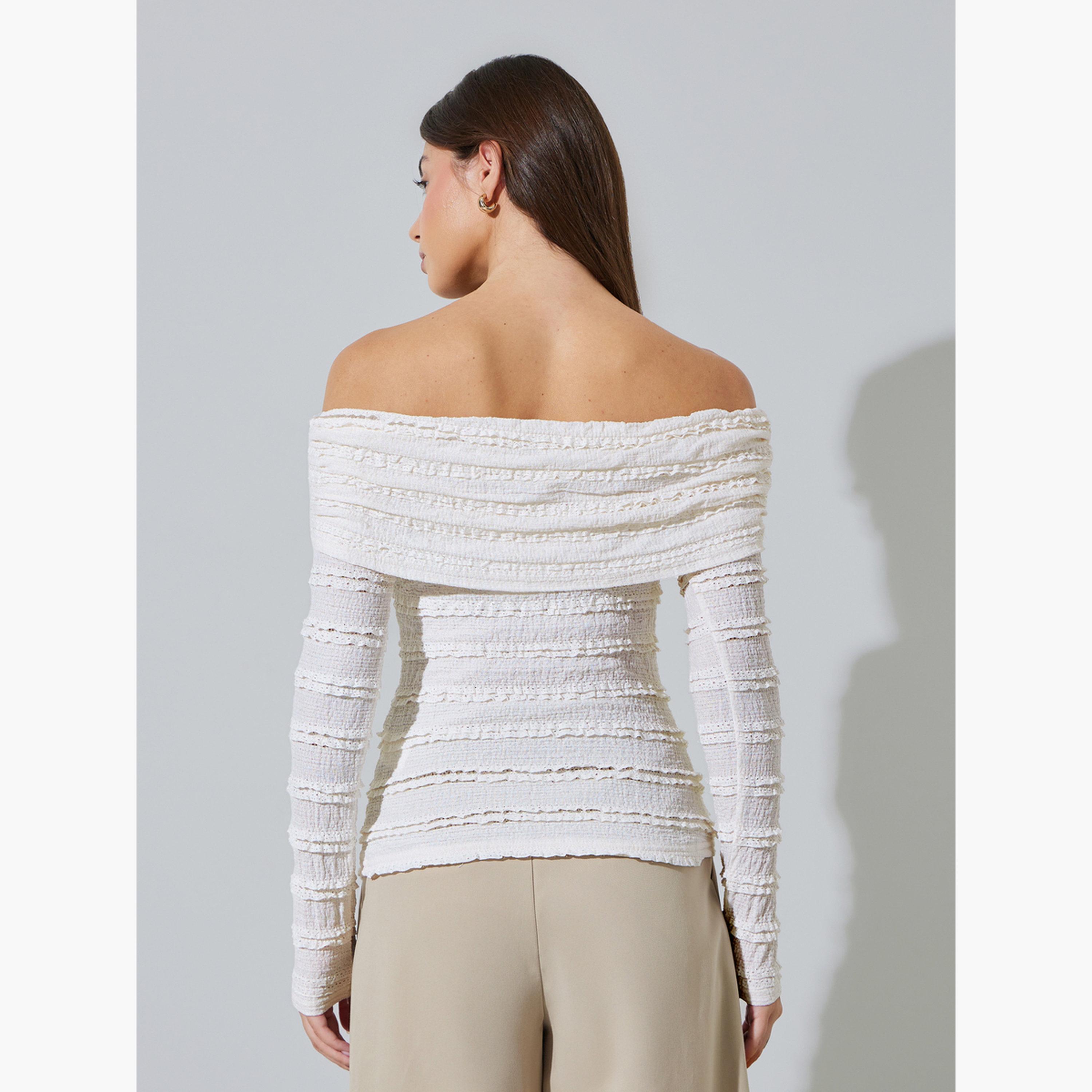 Styli Off-White Textured Long Sleeve Off-Shoulder Knit Top-women-clothing-shirtsandblouses-blouses-image-4
