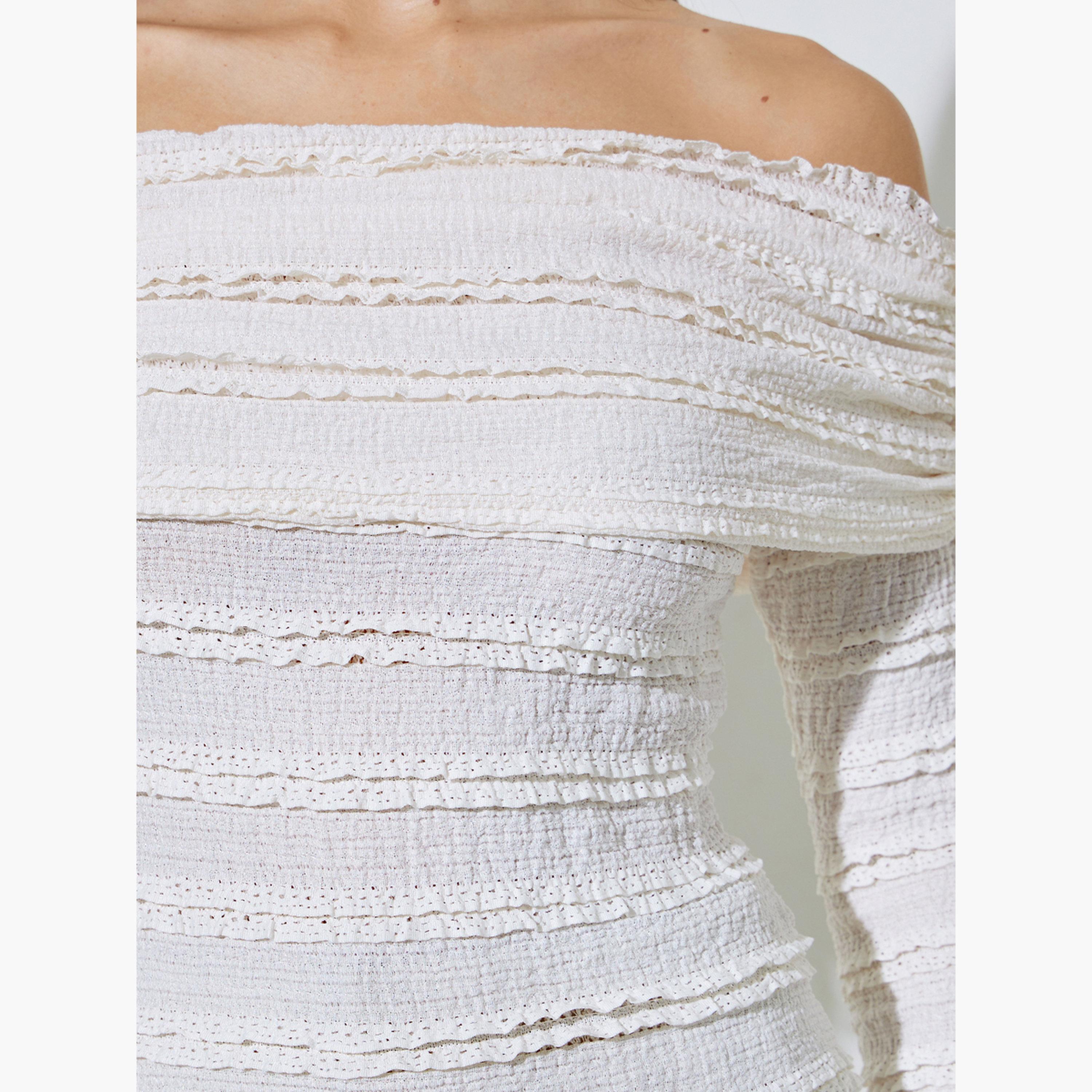 Styli Off-White Textured Long Sleeve Off-Shoulder Knit Top-women-clothing-shirtsandblouses-blouses-image-5