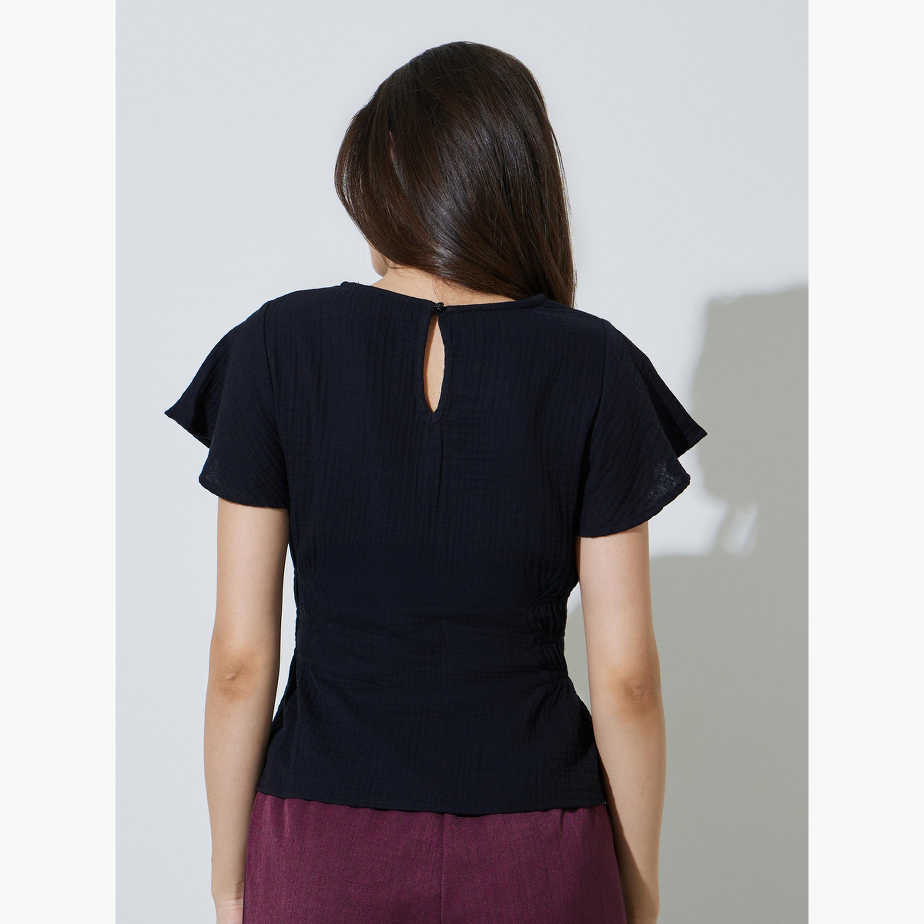 Take Two Black Flutter Sleeve Casual Blouse-women-clothing-shirtsandblouses-blouses-image-4