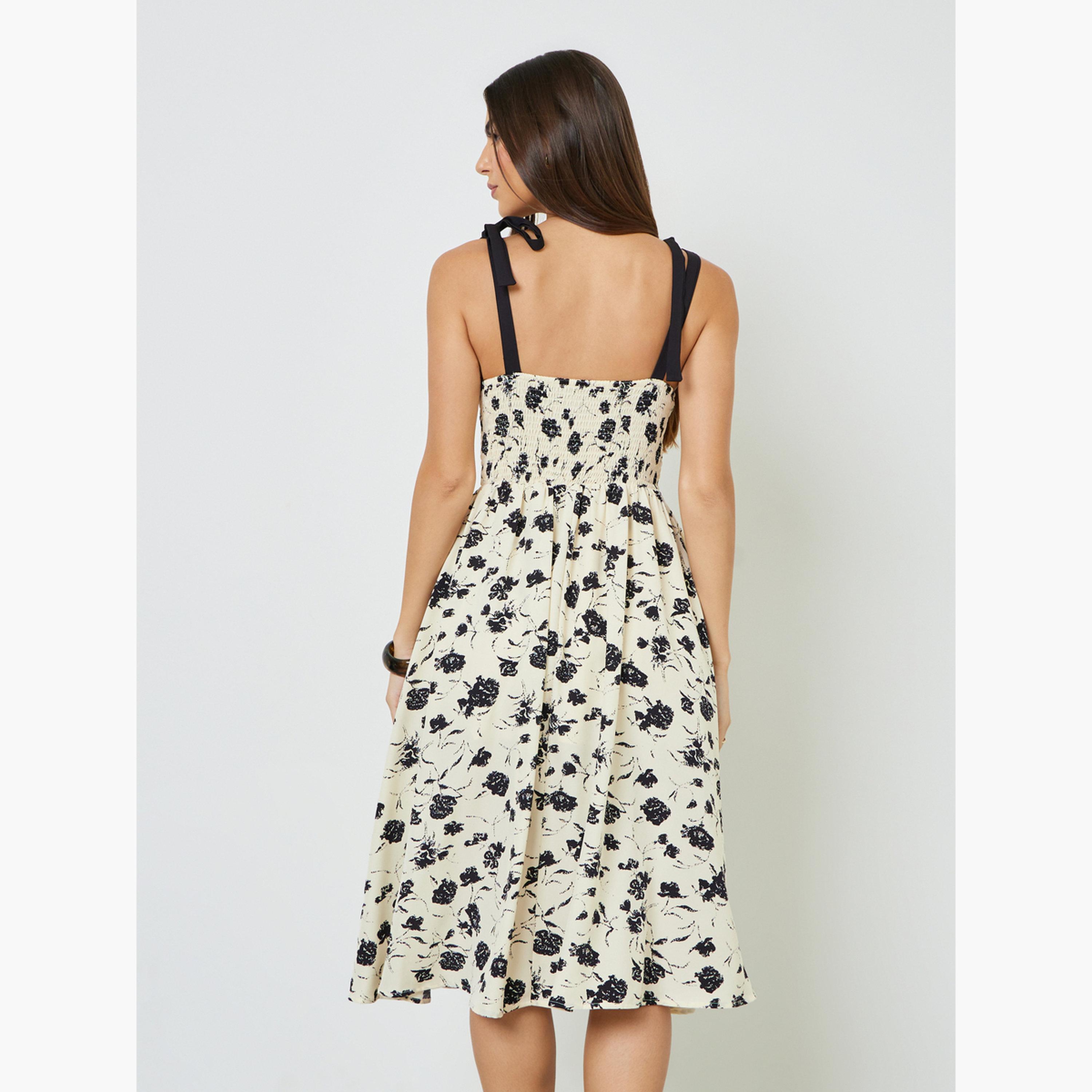 Take Two Beige Floral Print Tie-Strap Midi Dress-women-clothing-dresses-image-4
