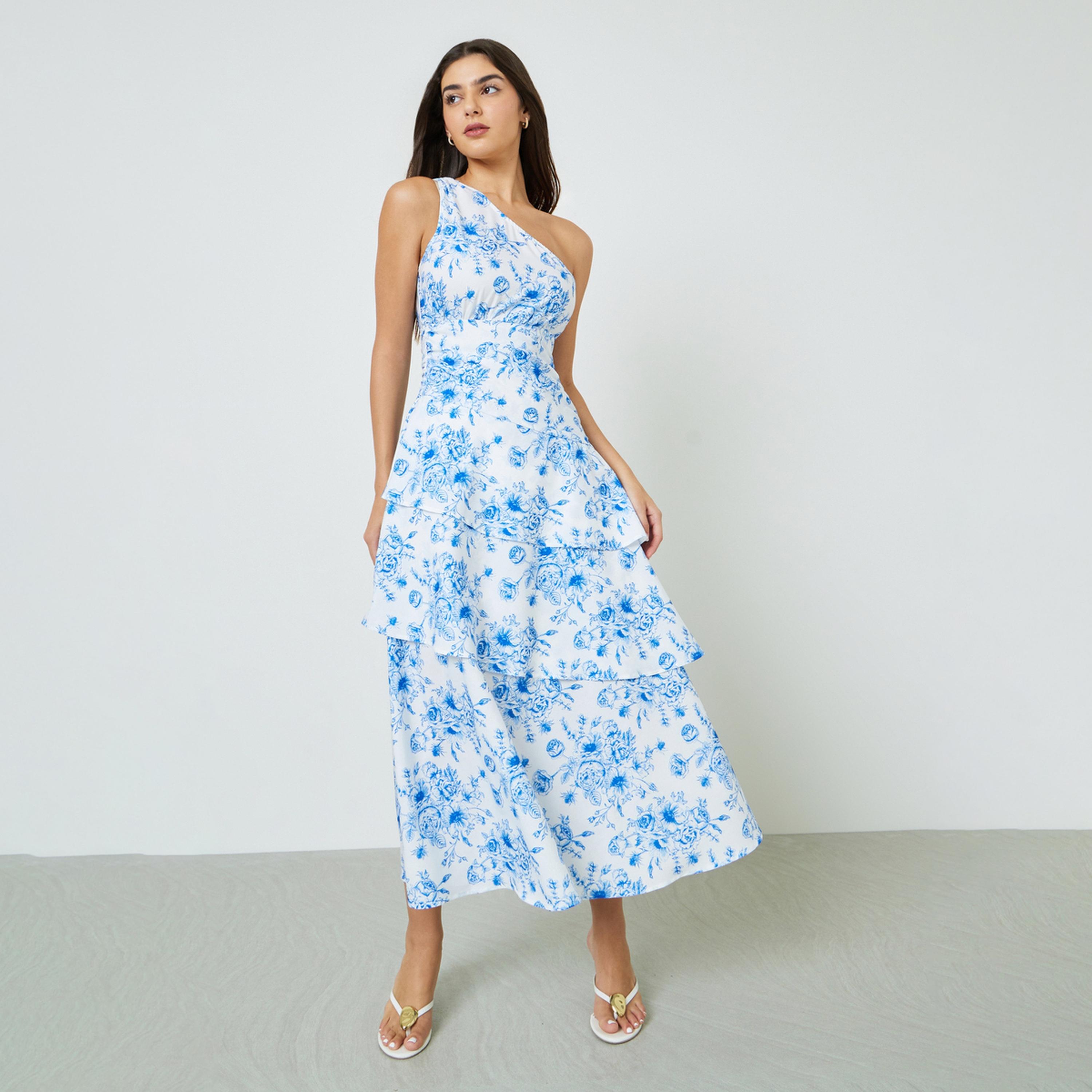 فستان طويل متعدد الطبقات بكتف واحد وطبعة زهور-women-clothing-dresses-image-1