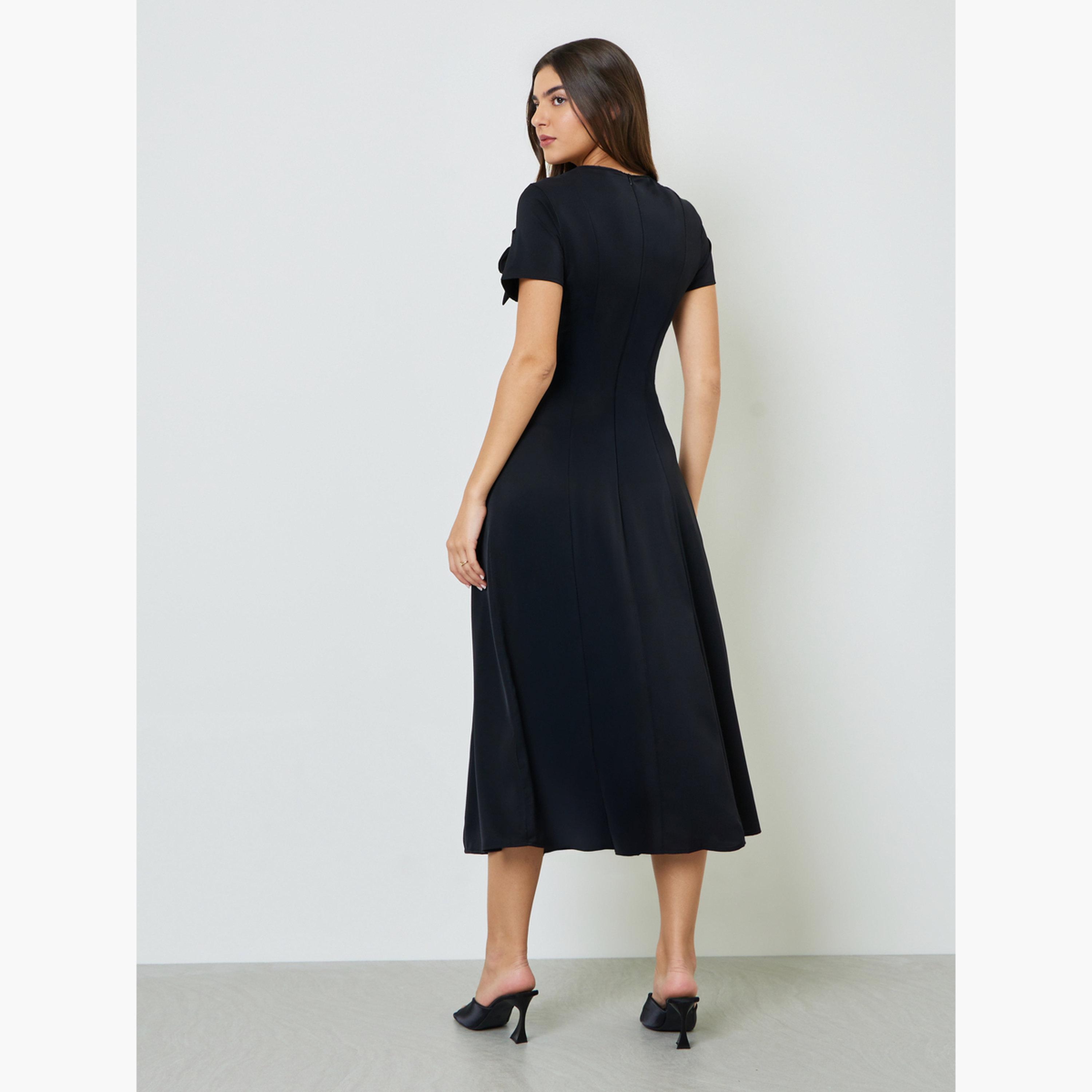 Take Two Black Bow Decor A-Line Midi Dress-women-clothing-dresses-image-4