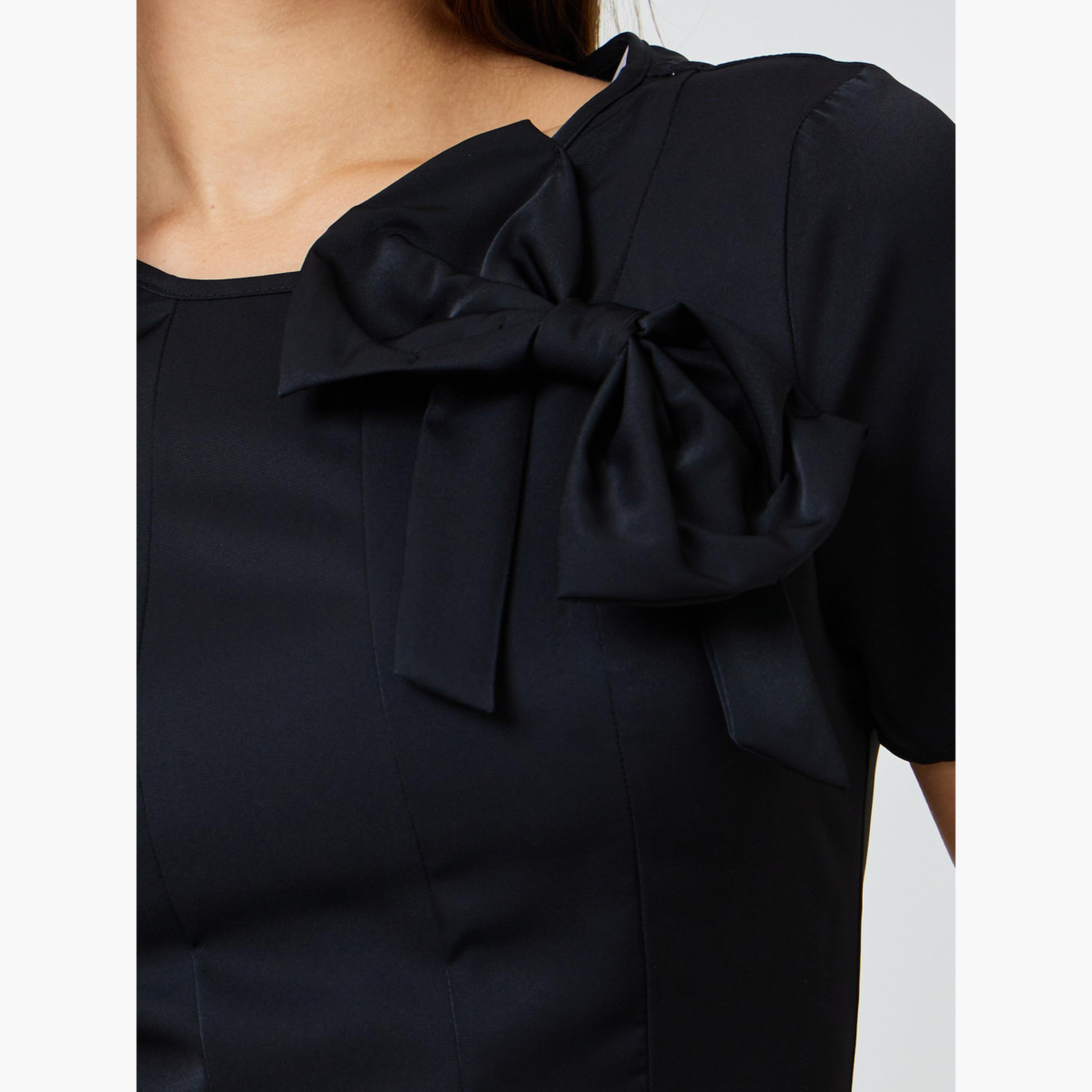 Take Two Black Bow Decor A-Line Midi Dress-women-clothing-dresses-image-5