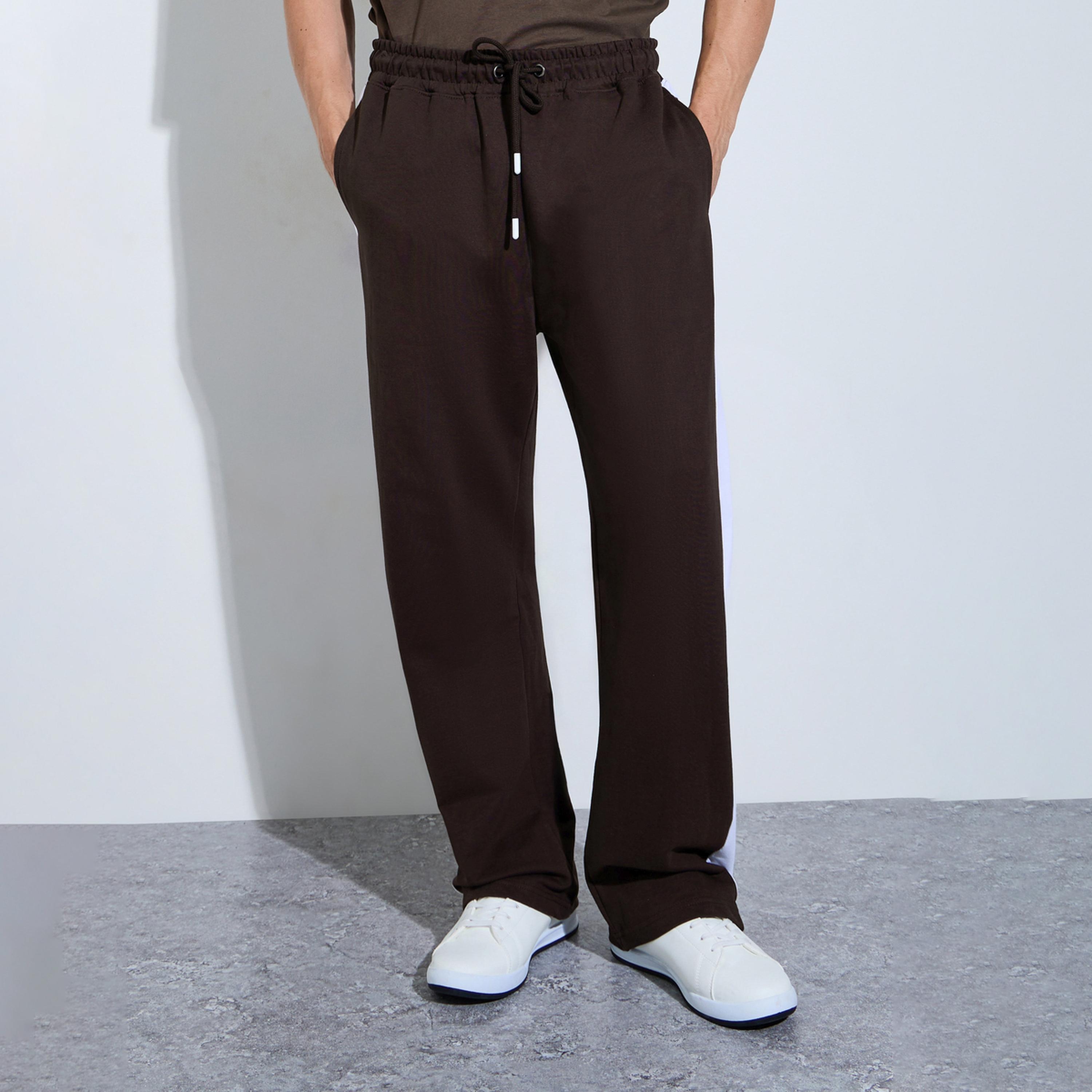 Styli Men Brown Side Stripe Oversized Joggers-men-clothing-bottoms-joggers-image-1