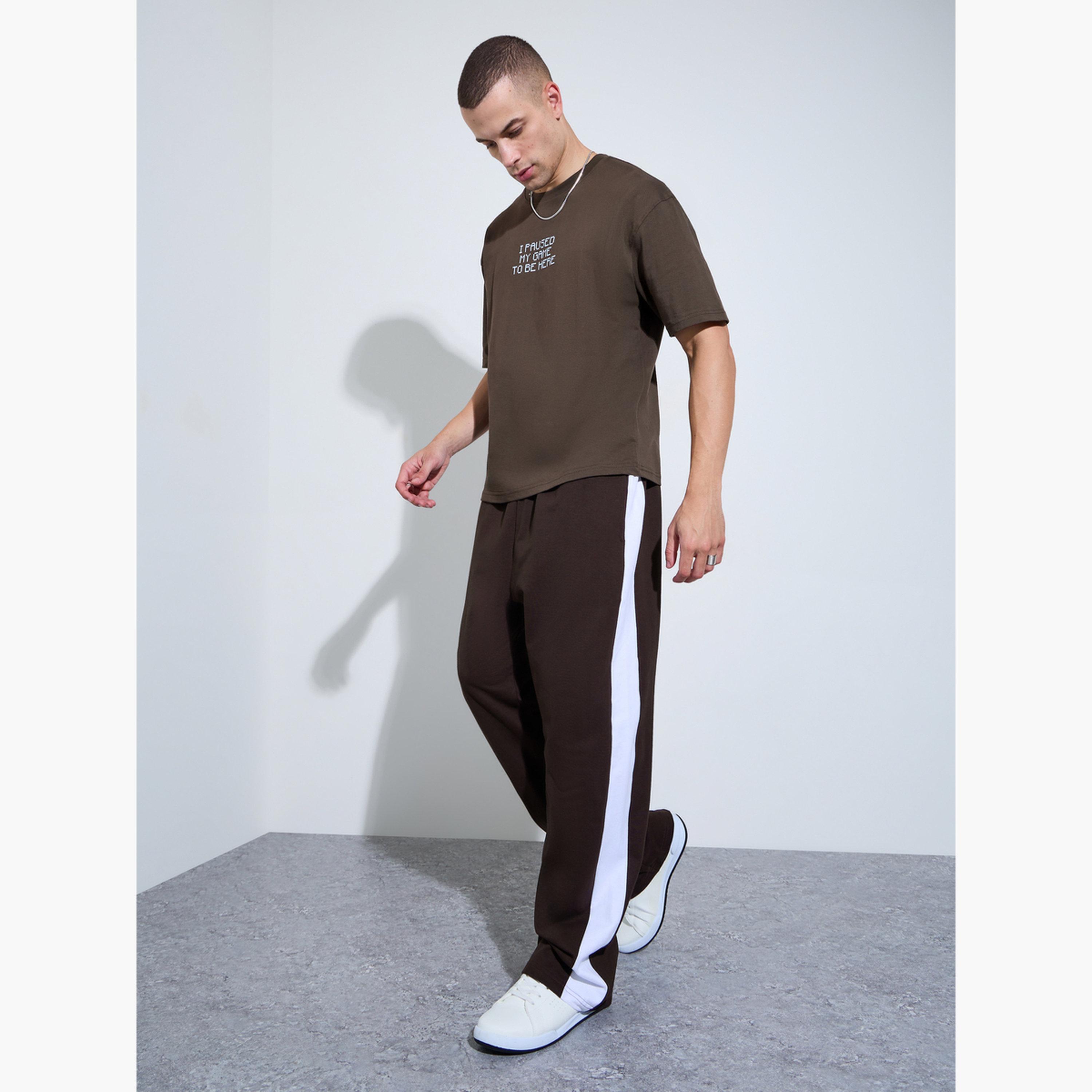 Styli Men Brown Side Stripe Oversized Joggers-men-clothing-bottoms-joggers-image-2