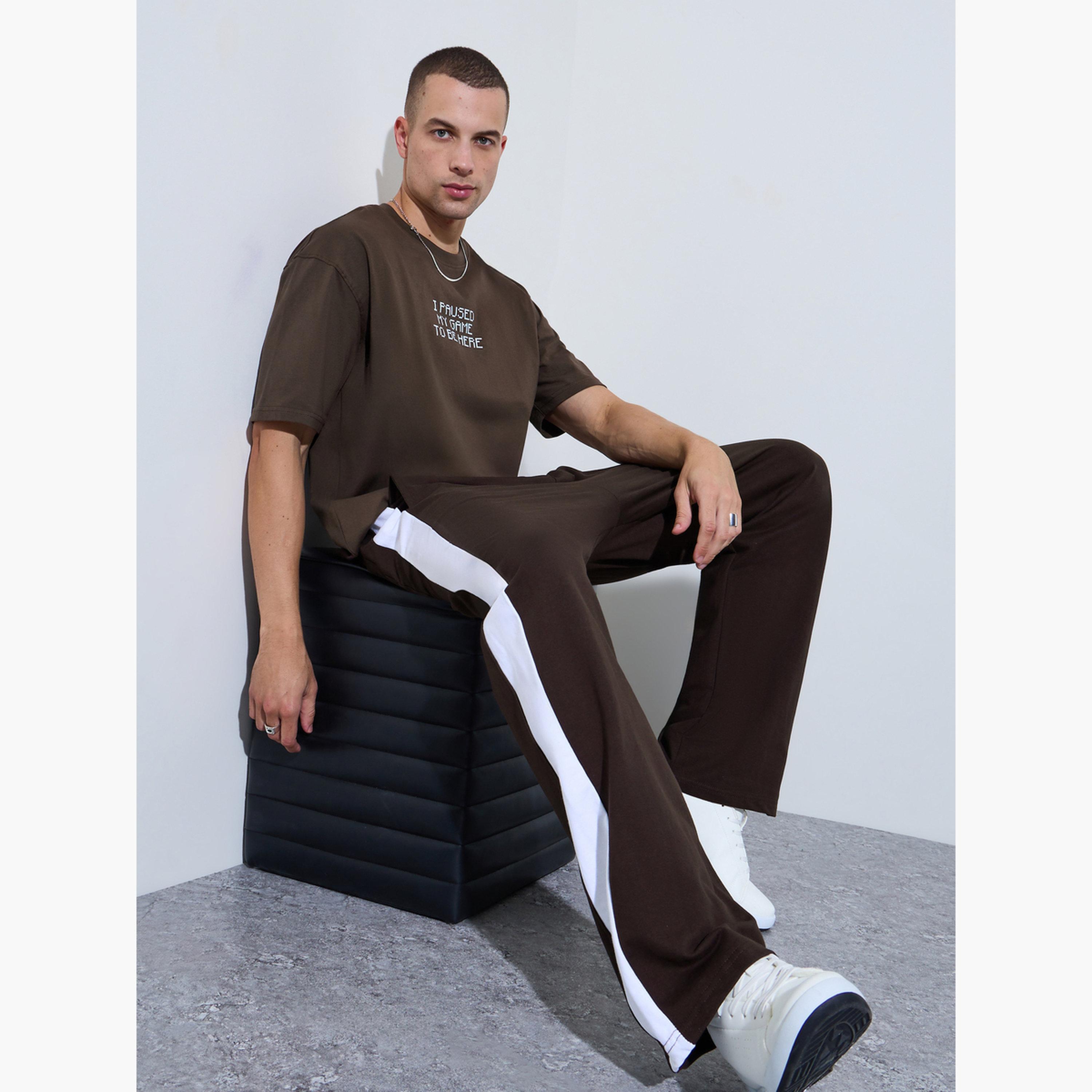 Styli Men Brown Side Stripe Oversized Joggers-men-clothing-bottoms-joggers-image-3