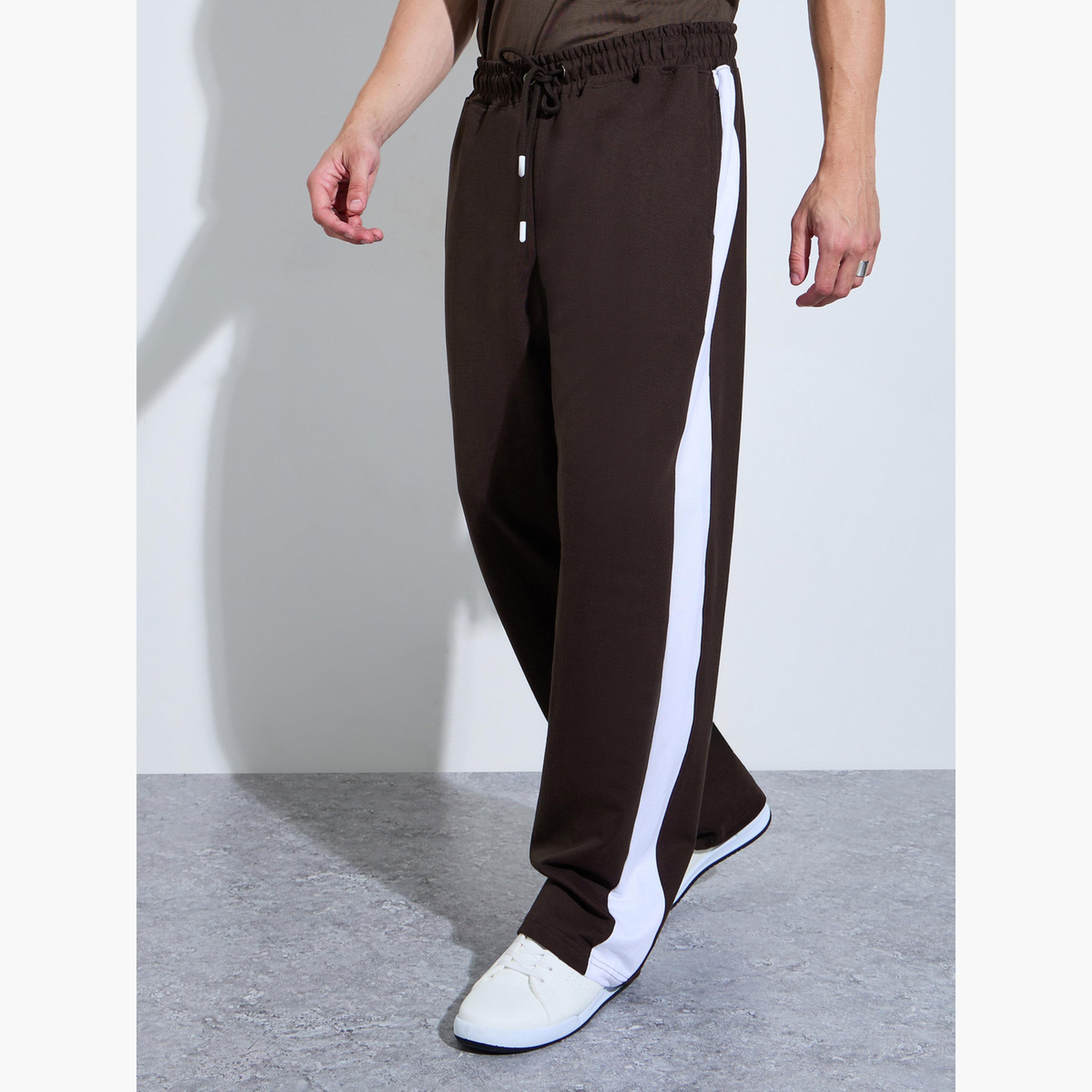Styli Men Brown Side Stripe Oversized Joggers-men-clothing-bottoms-joggers-image-4