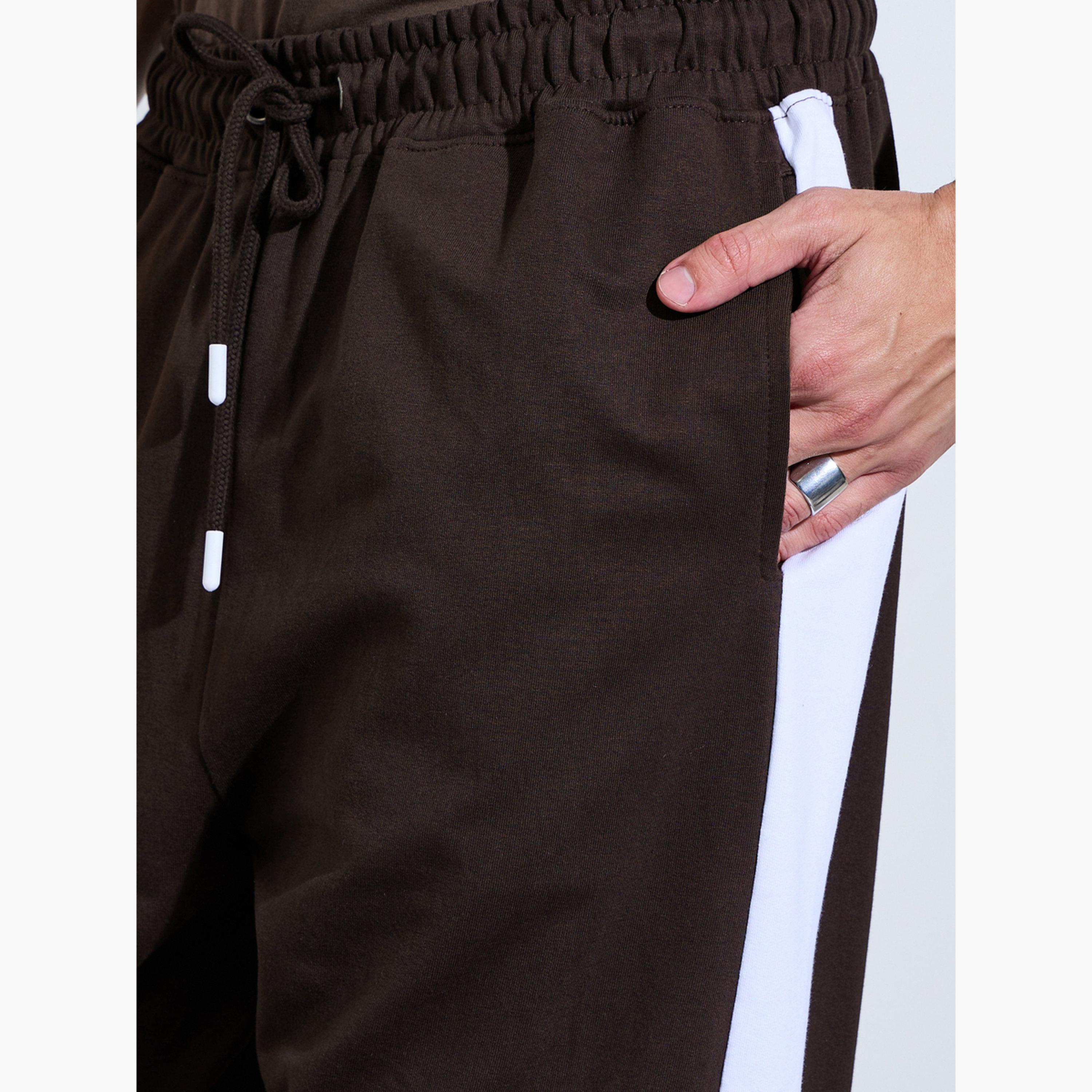 Styli Men Brown Side Stripe Oversized Joggers-men-clothing-bottoms-joggers-image-5
