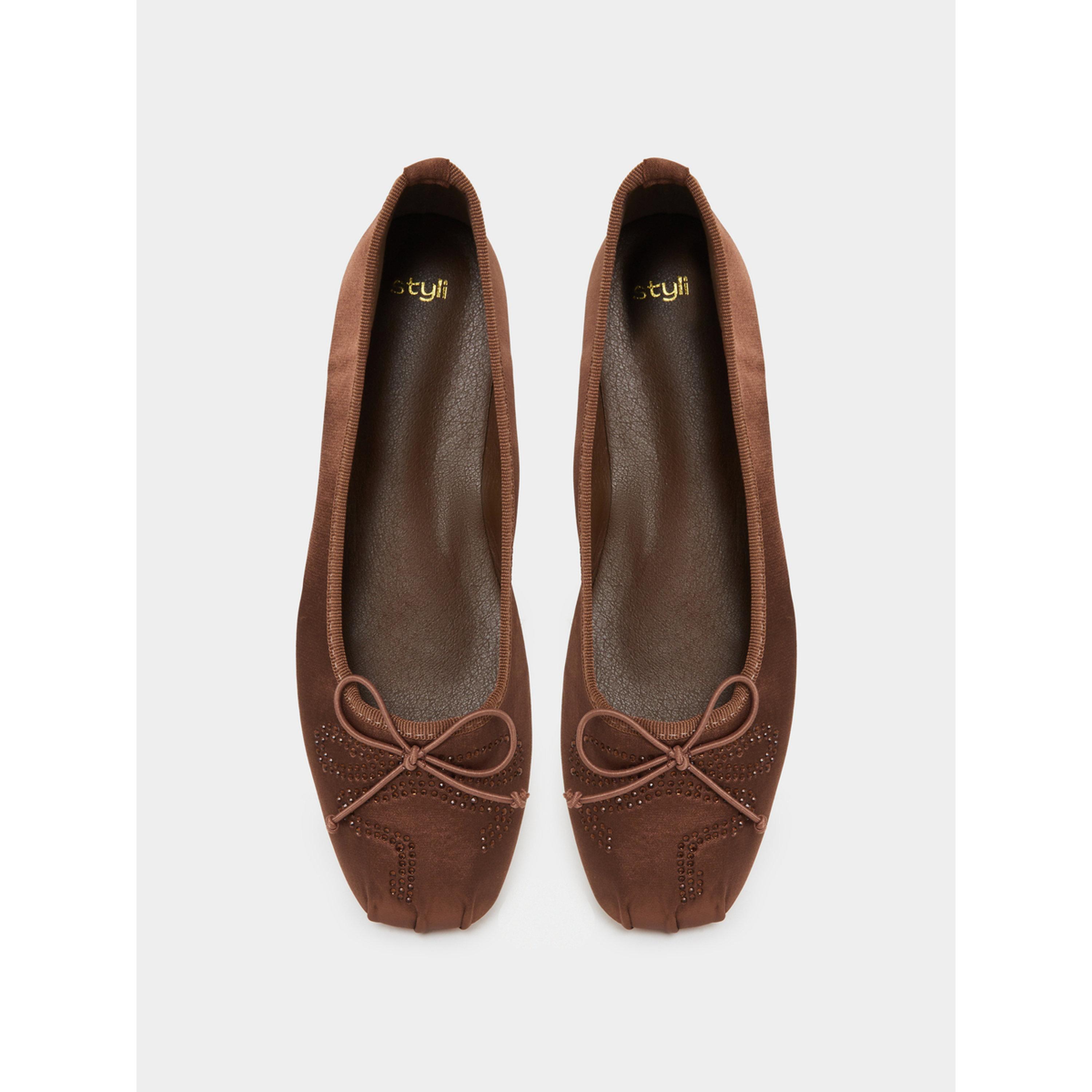 حذاء باليرينا ساتان بمقدمة مربعة وتفاصيل ترتر وفيونكة-women-shoes-ballerinas-image-4