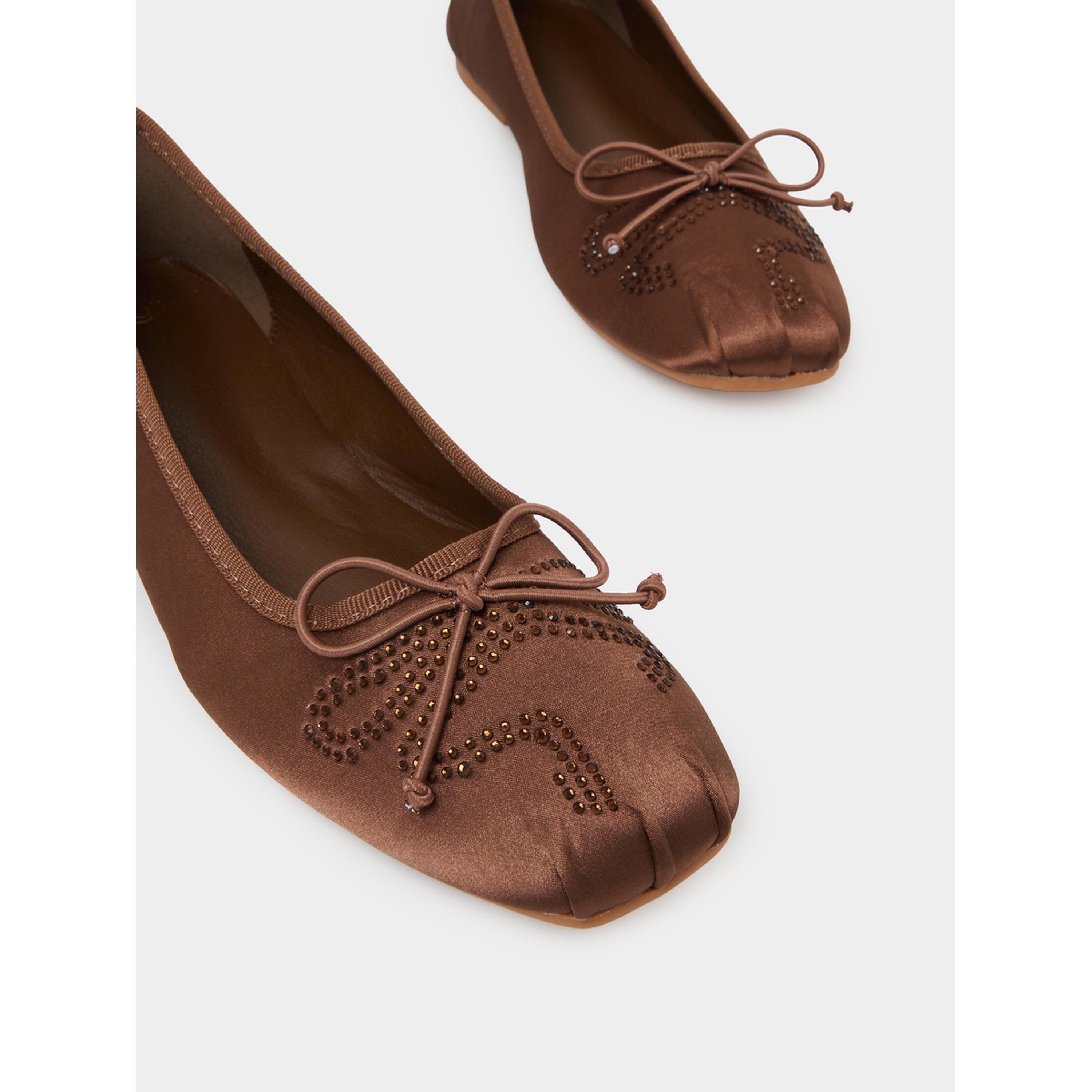 حذاء باليرينا ساتان بمقدمة مربعة وتفاصيل ترتر وفيونكة-women-shoes-ballerinas-image-5