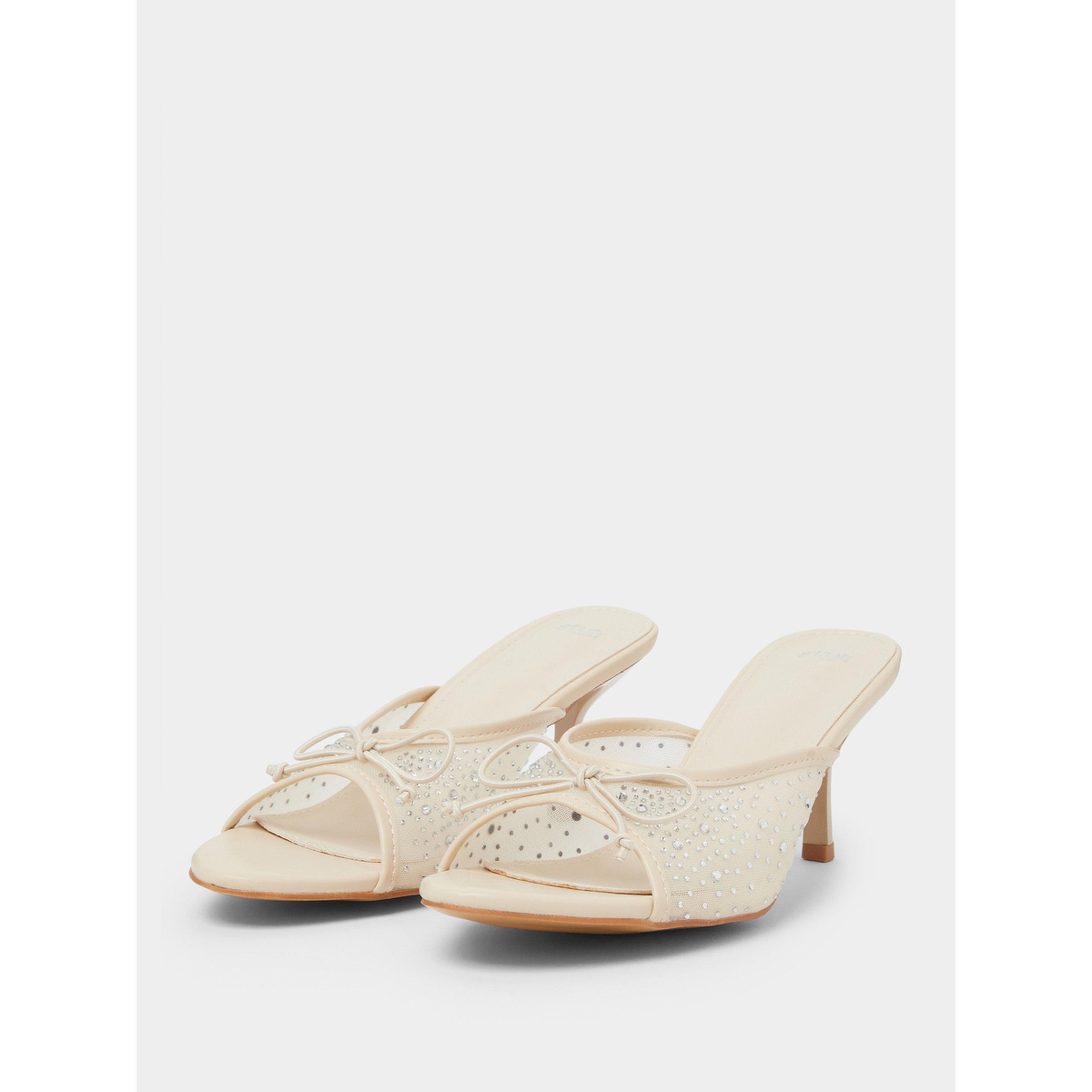 حذاء ميولز بكعب عالٍ وشبك مزين بالترتر وتفاصيل فيونكة باللون البيج-women-shoes-sandals-heeled-image-1