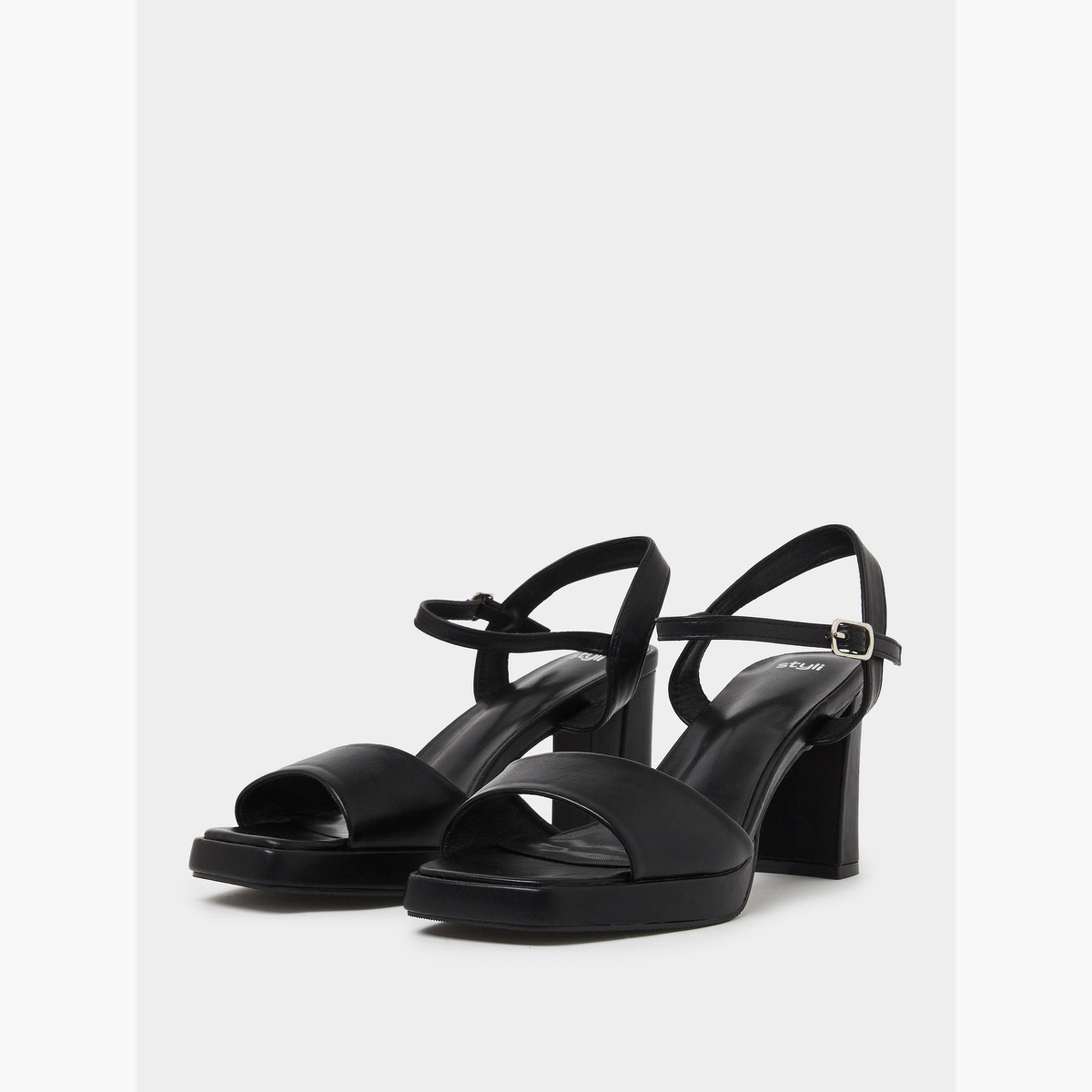 صندل بكعب سميك وشريط كاحل سادة-women-shoes-sandals-heeled-image-1