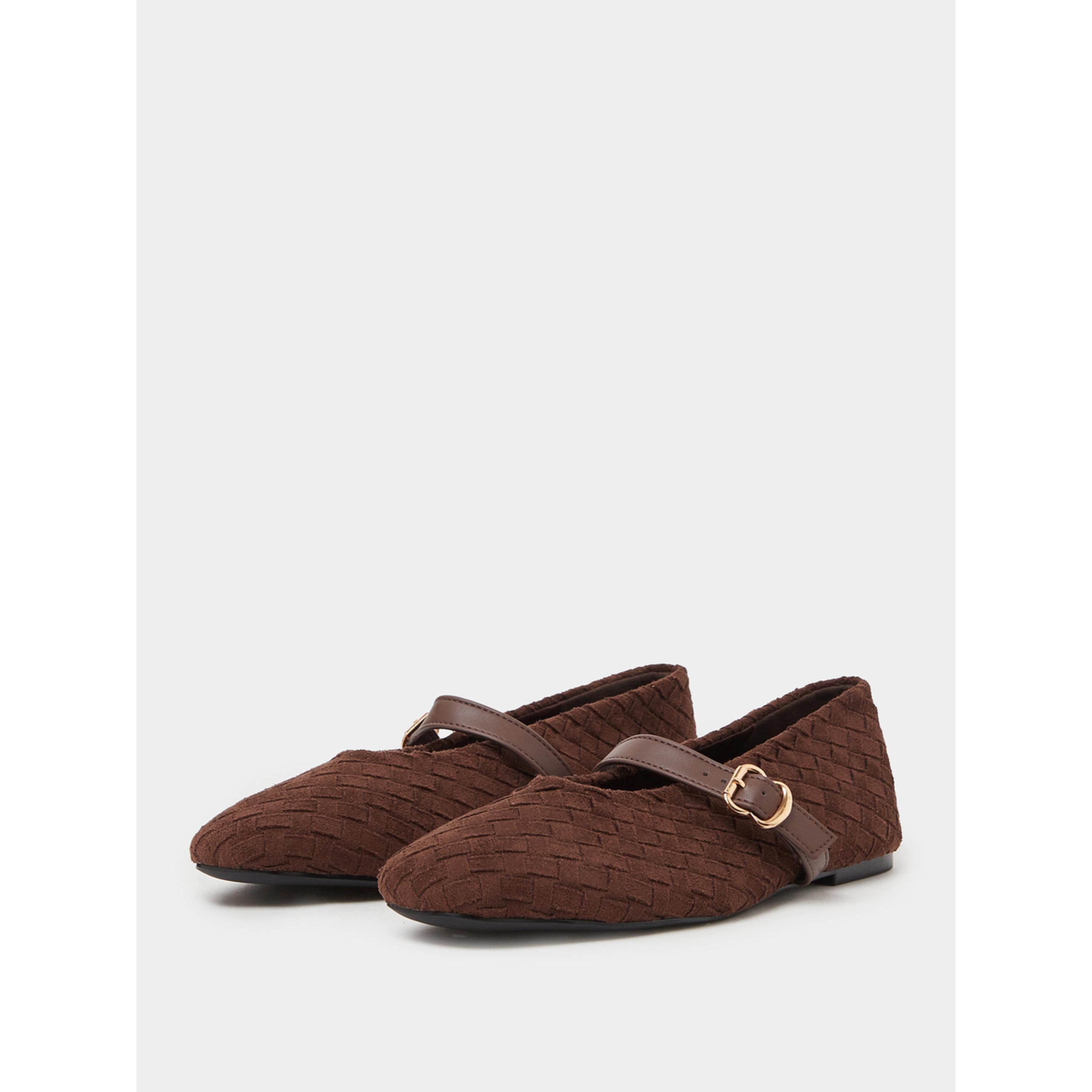 Styli Brown Woven Mary Jane Ballerina Flats-women-shoes-ballerinas-image-1