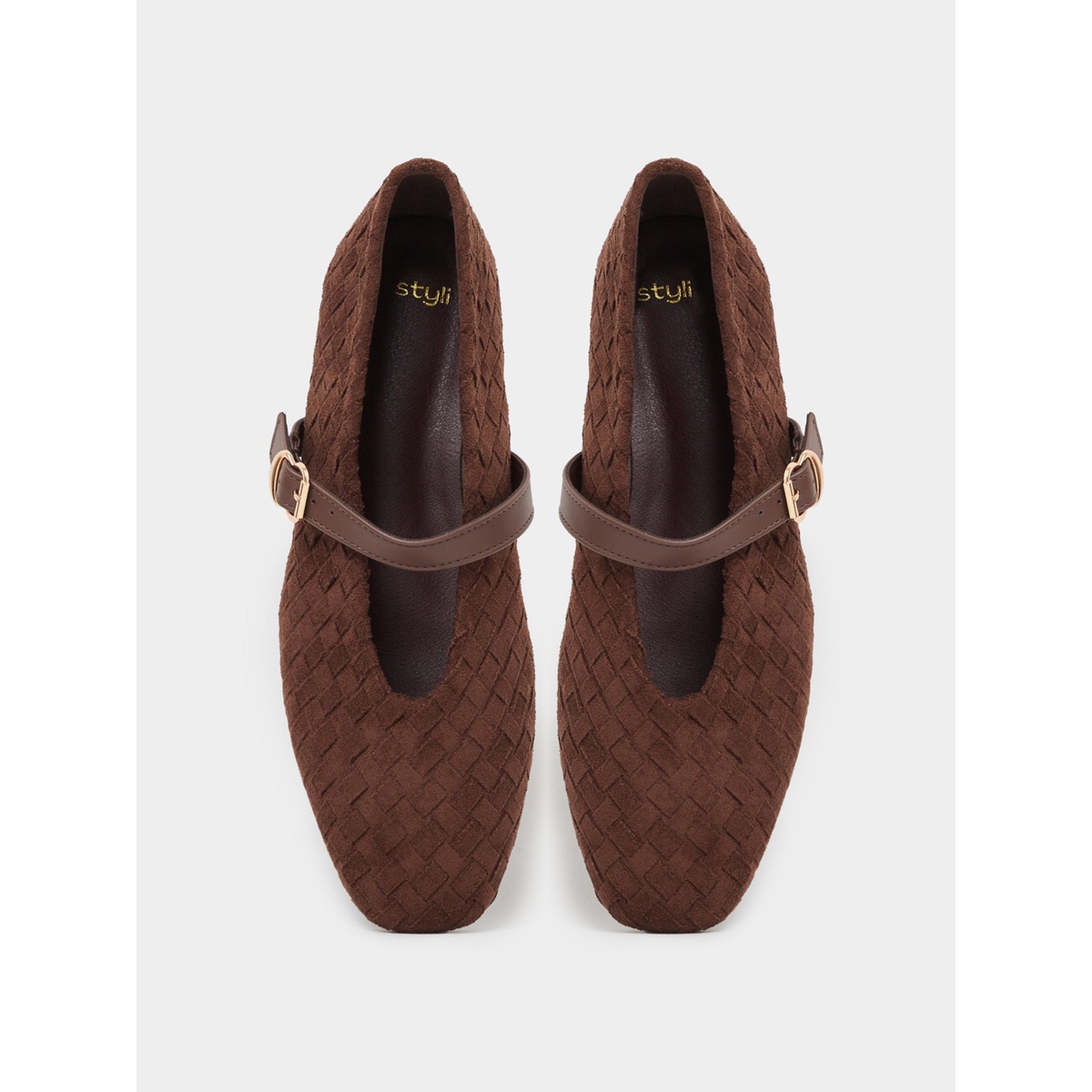 Styli Brown Woven Mary Jane Ballerina Flats-women-shoes-ballerinas-image-4