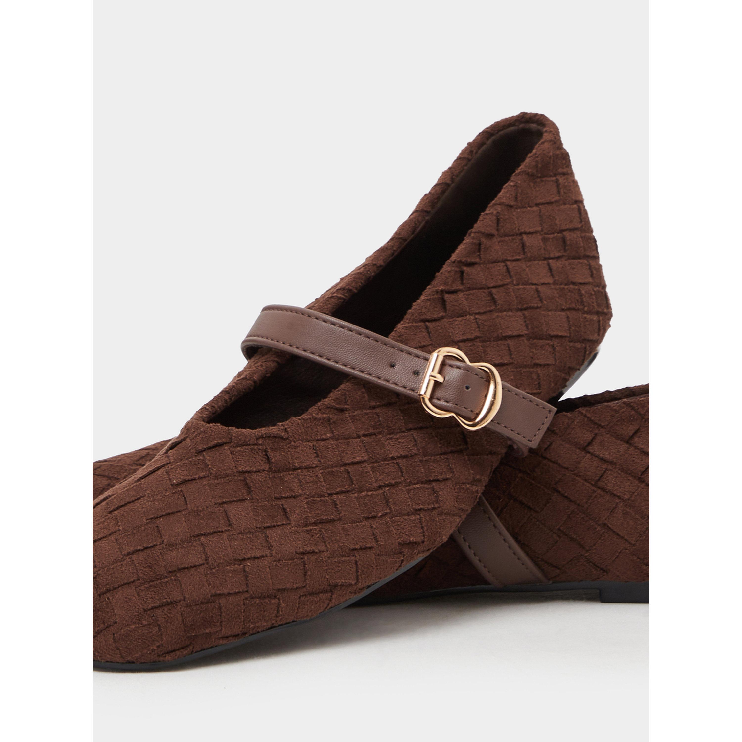 Styli Brown Woven Mary Jane Ballerina Flats-women-shoes-ballerinas-image-5