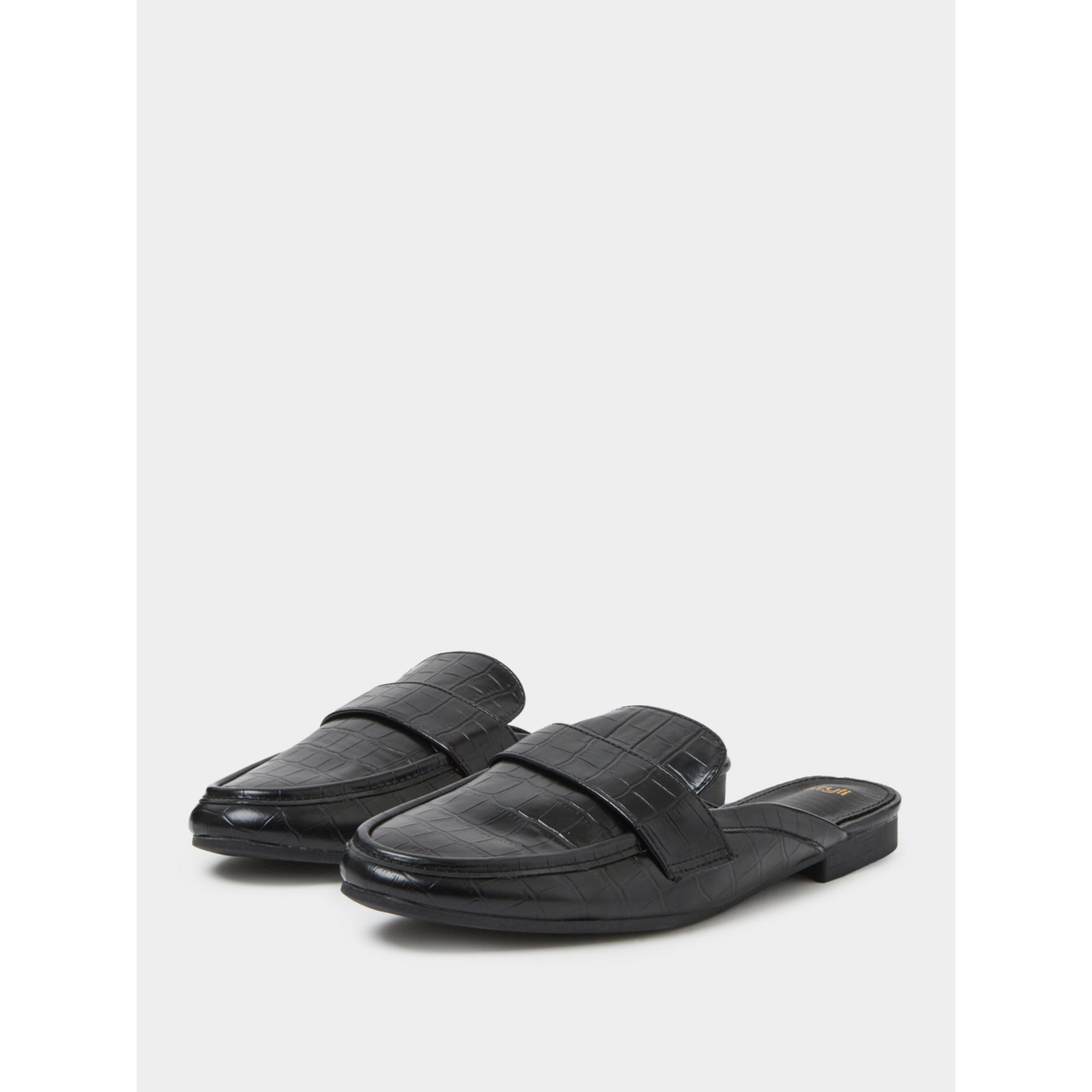 Styli Black Croc-Embossed Flat Mules-women-shoes-flats-mules-image-1
