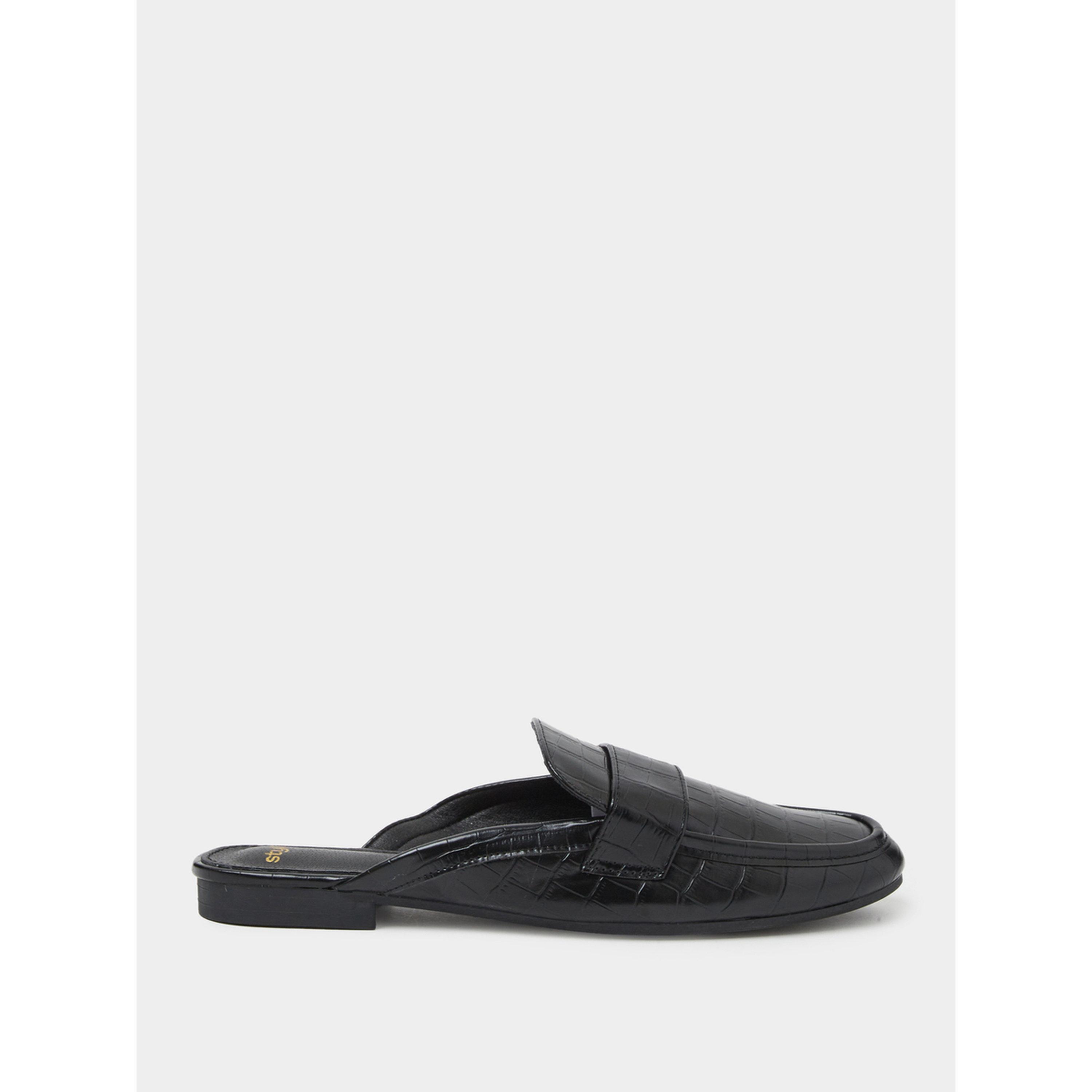 Styli Black Croc-Embossed Flat Mules-women-shoes-flats-mules-image-3