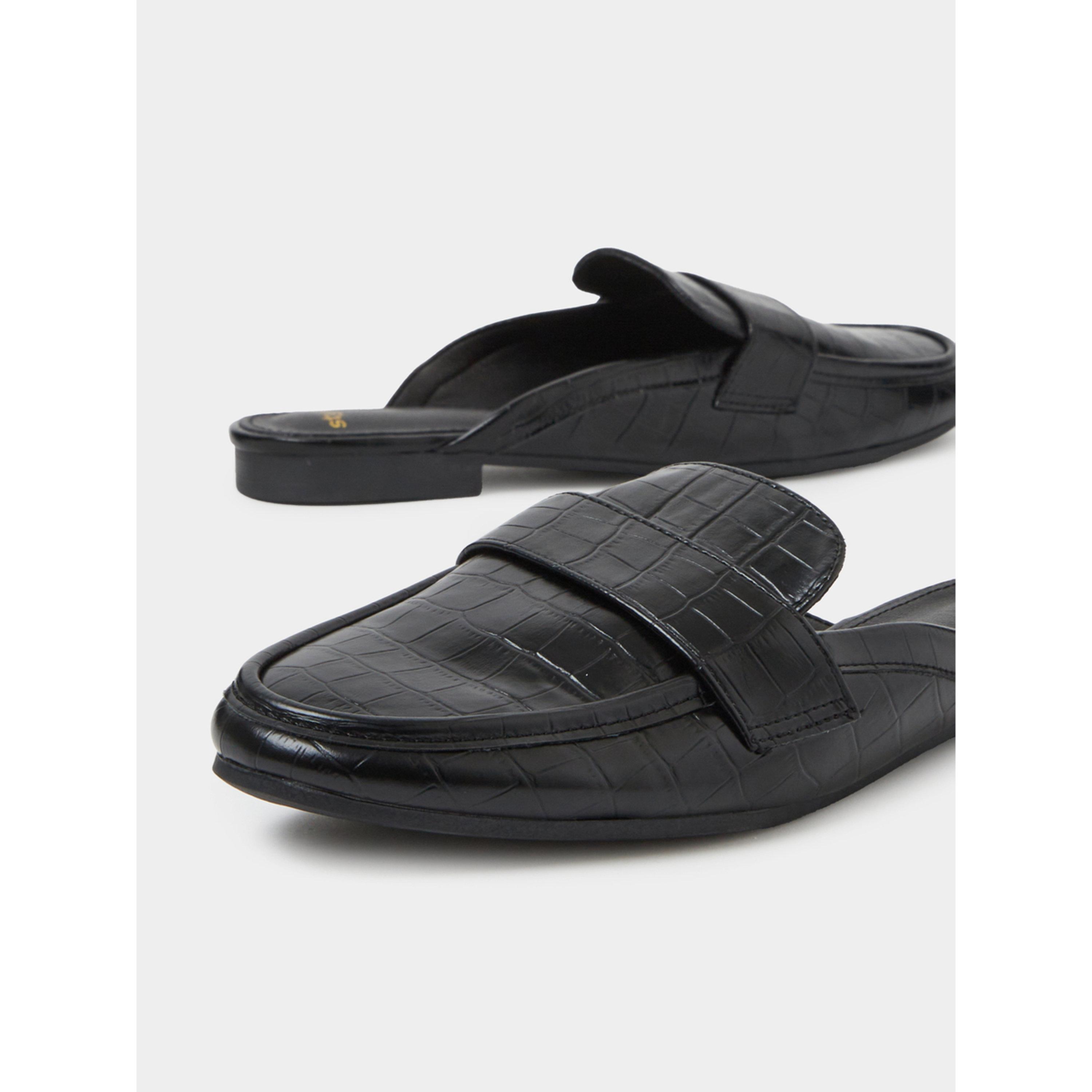 Styli Black Croc-Embossed Flat Mules-women-shoes-flats-mules-image-5